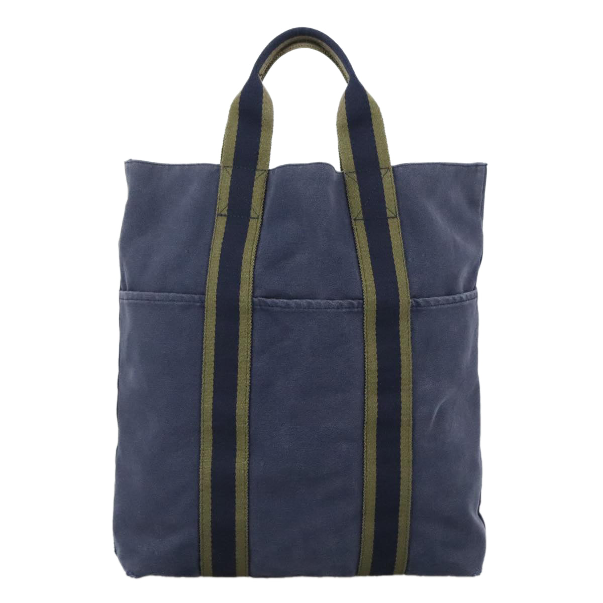 HERMES Fourre Tout Cabas Tote Bag Canvas Navy Khaki Auth ti2566