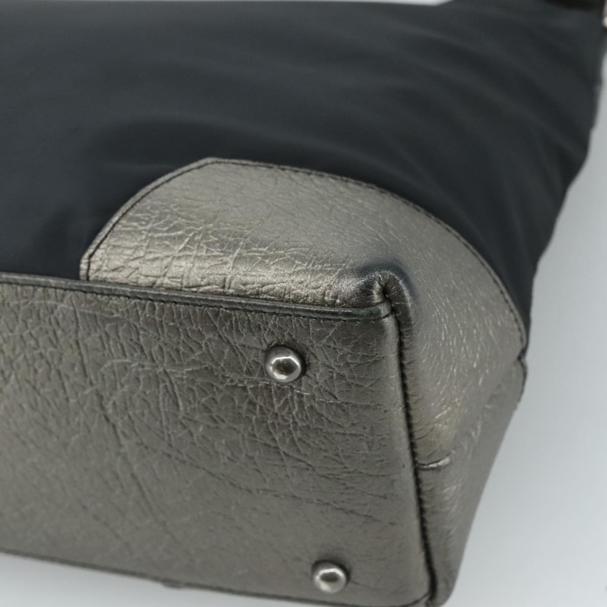 BURBERRY Shoulder Bag Nylon Leather Black Silver Auth ti2577