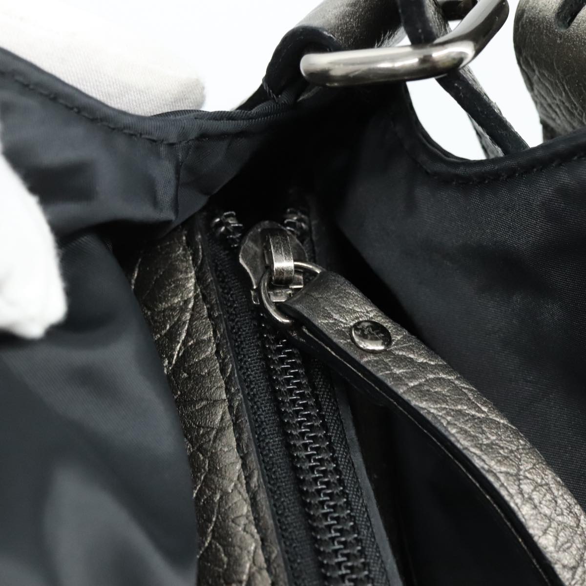 BURBERRY Shoulder Bag Nylon Leather Black Silver Auth ti2577
