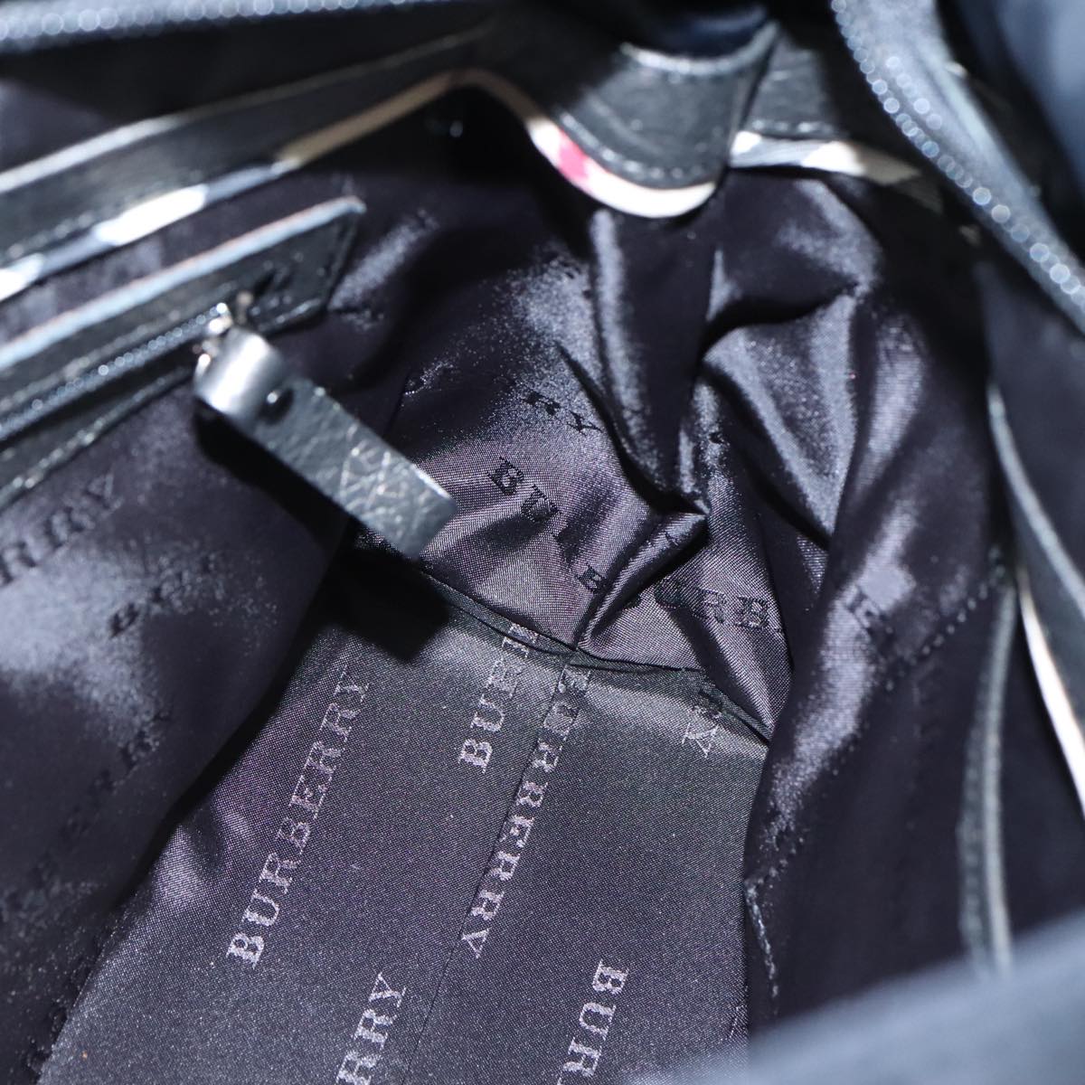 BURBERRY Shoulder Bag Nylon Leather Black Silver Auth ti2577