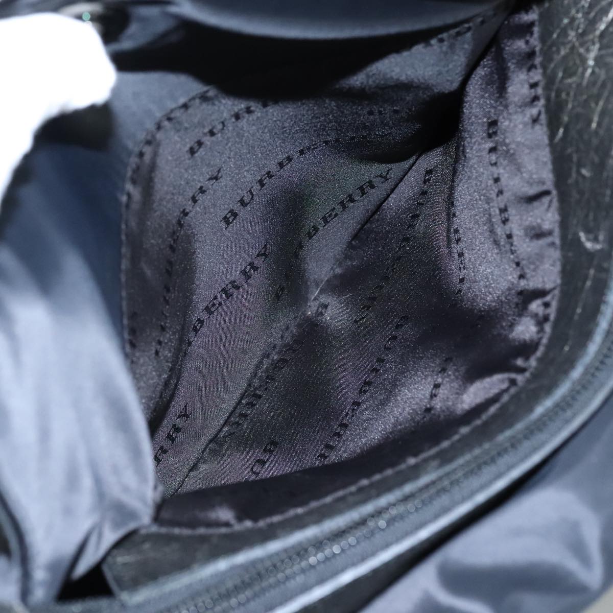 BURBERRY Shoulder Bag Nylon Leather Black Silver Auth ti2577