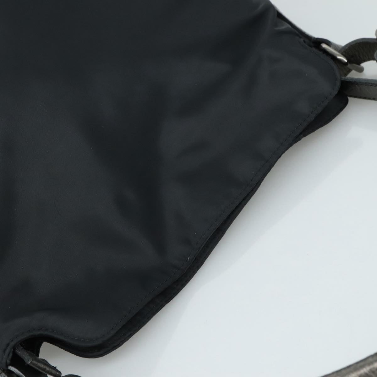 BURBERRY Shoulder Bag Nylon Leather Black Silver Auth ti2577