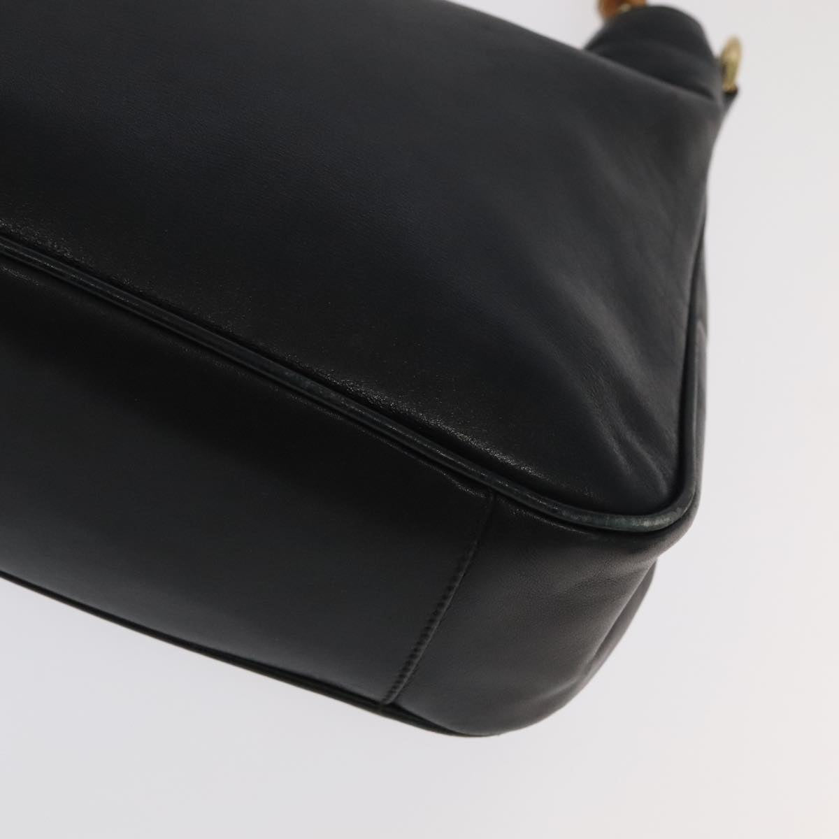 GUCCI Bamboo Hand Bag Leather 2way Black Gold 001 3754 1638 Auth ti2587