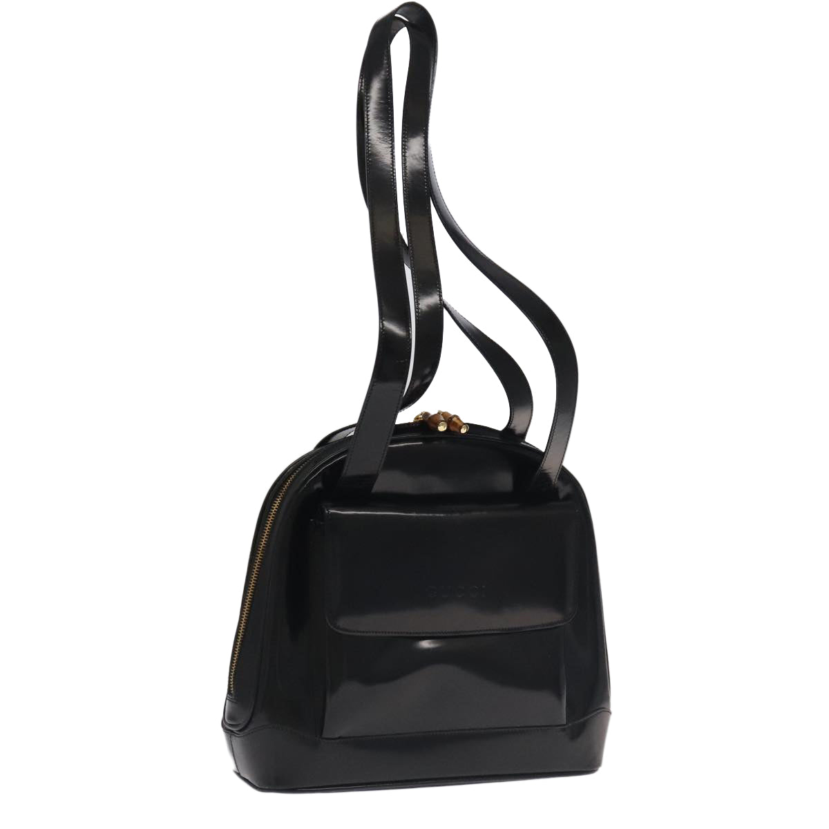GUCCI Bamboo Shoulder Bag Enamel Black Gold 001 1075 1650 0 Auth ti2593