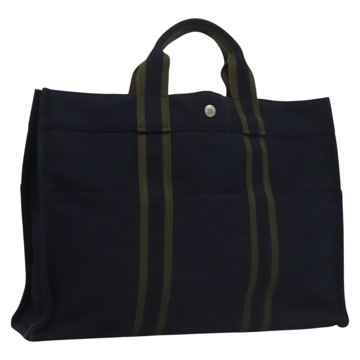 HERMES Fourre Tout MM Hand Bag Canvas Navy Auth ti2640