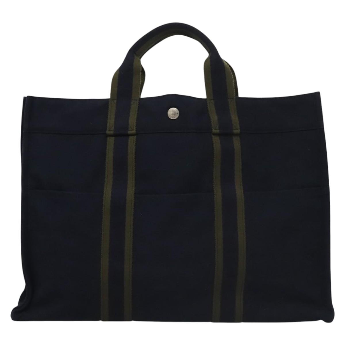 HERMES Fourre Tout MM Hand Bag Canvas Navy Auth ti2640