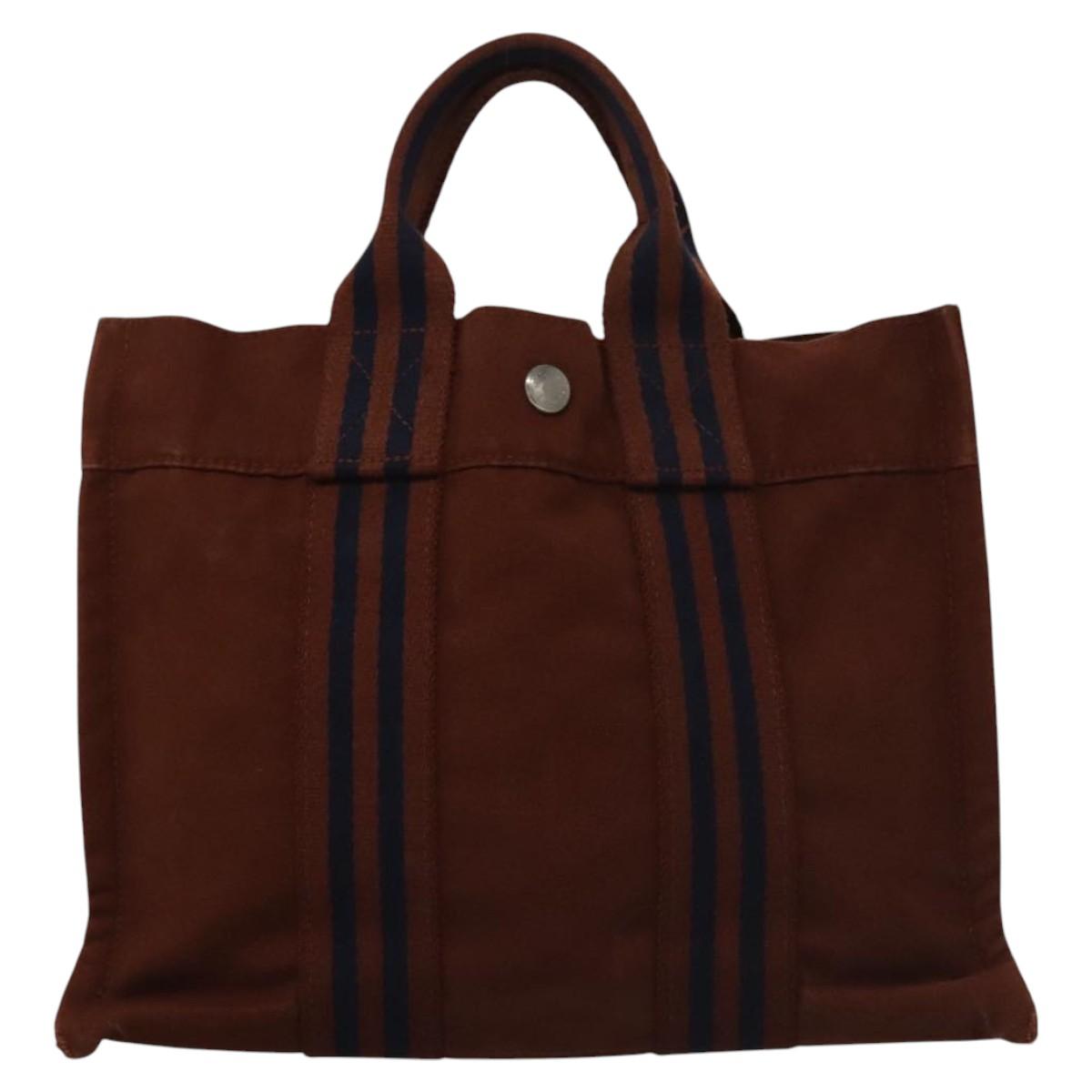 HERMES Fourre Tout PM Hand Bag Canvas Brown Auth ti2641