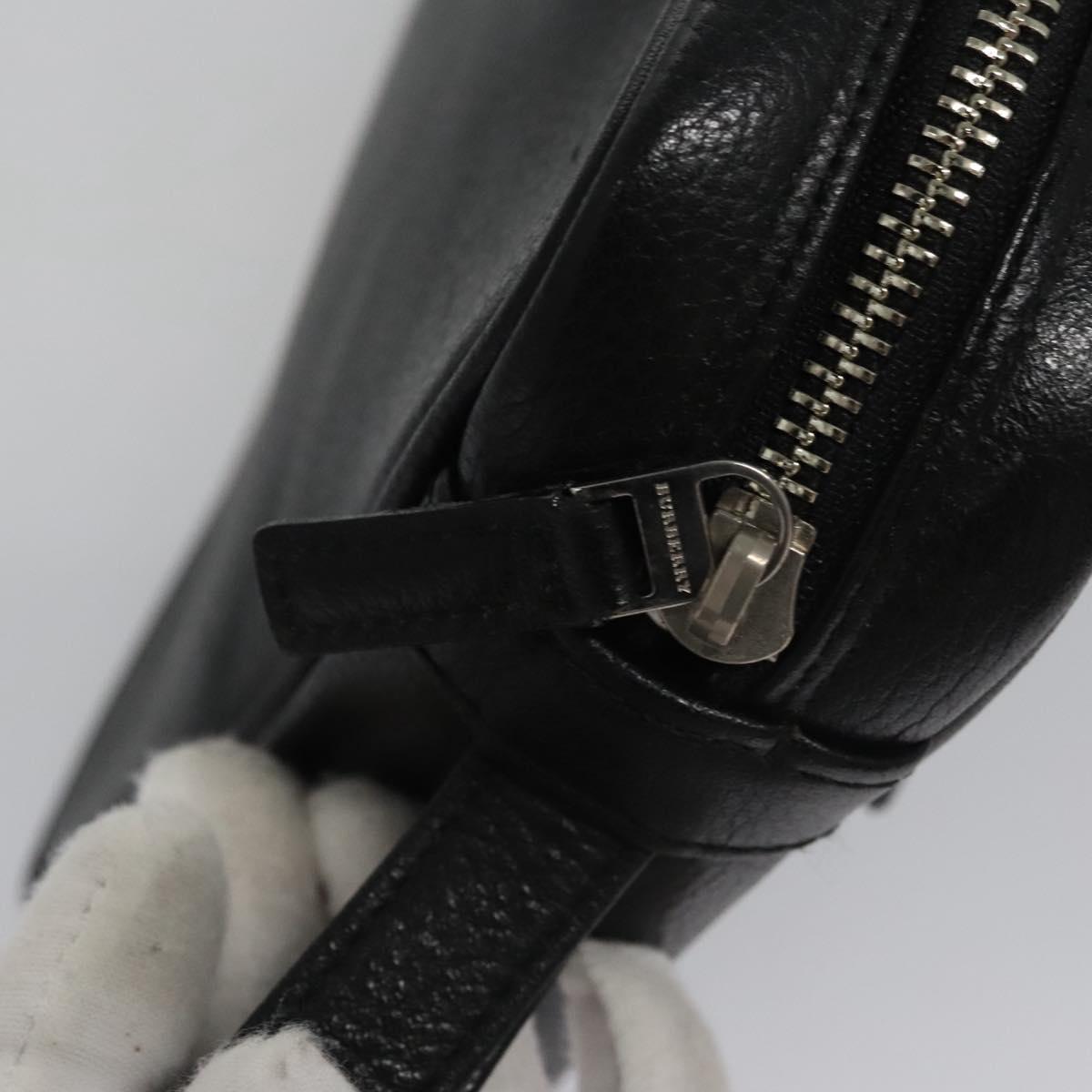 BURBERRY Clutch Bag Leather Black Auth ti2663