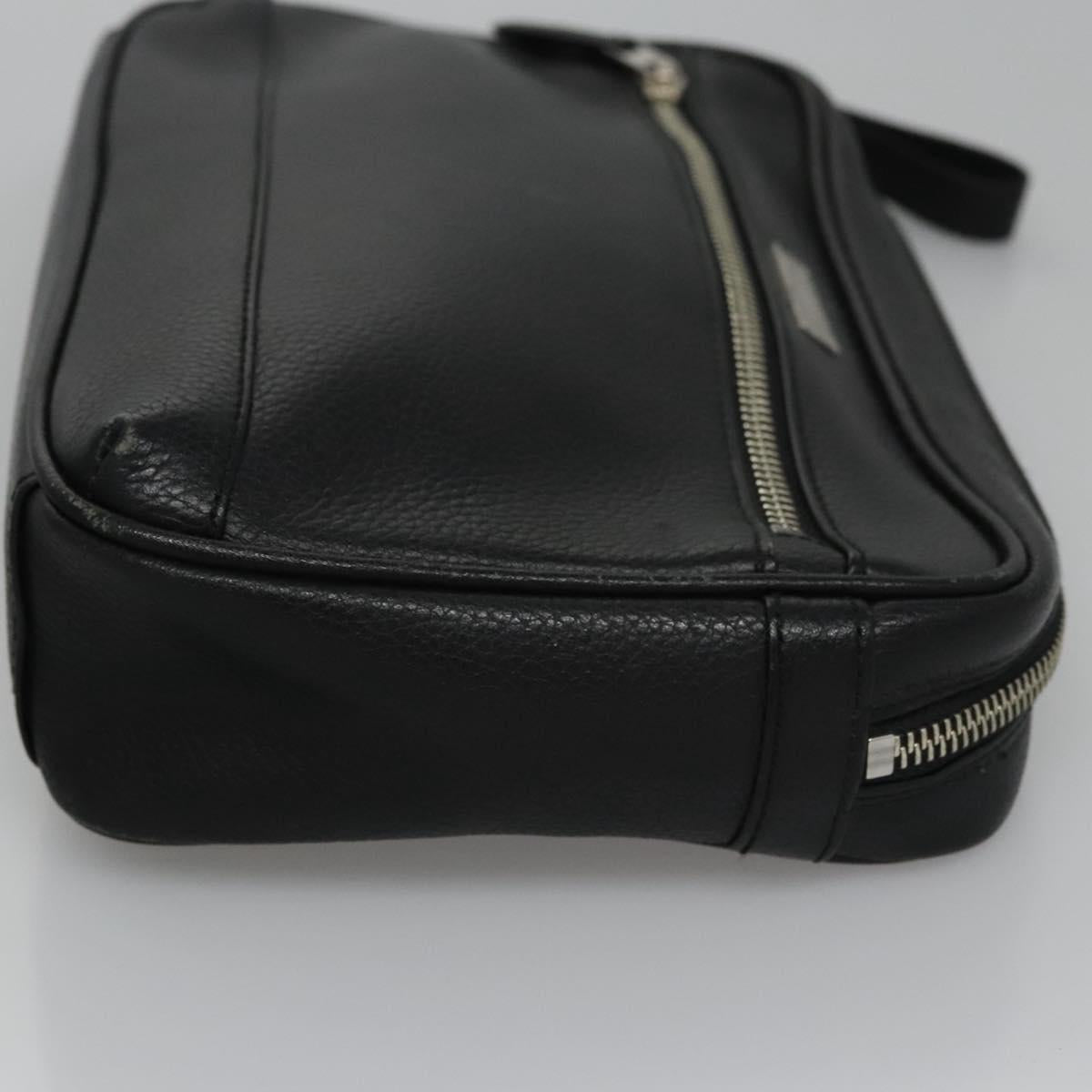 BURBERRY Clutch Bag Leather Black Auth ti2663