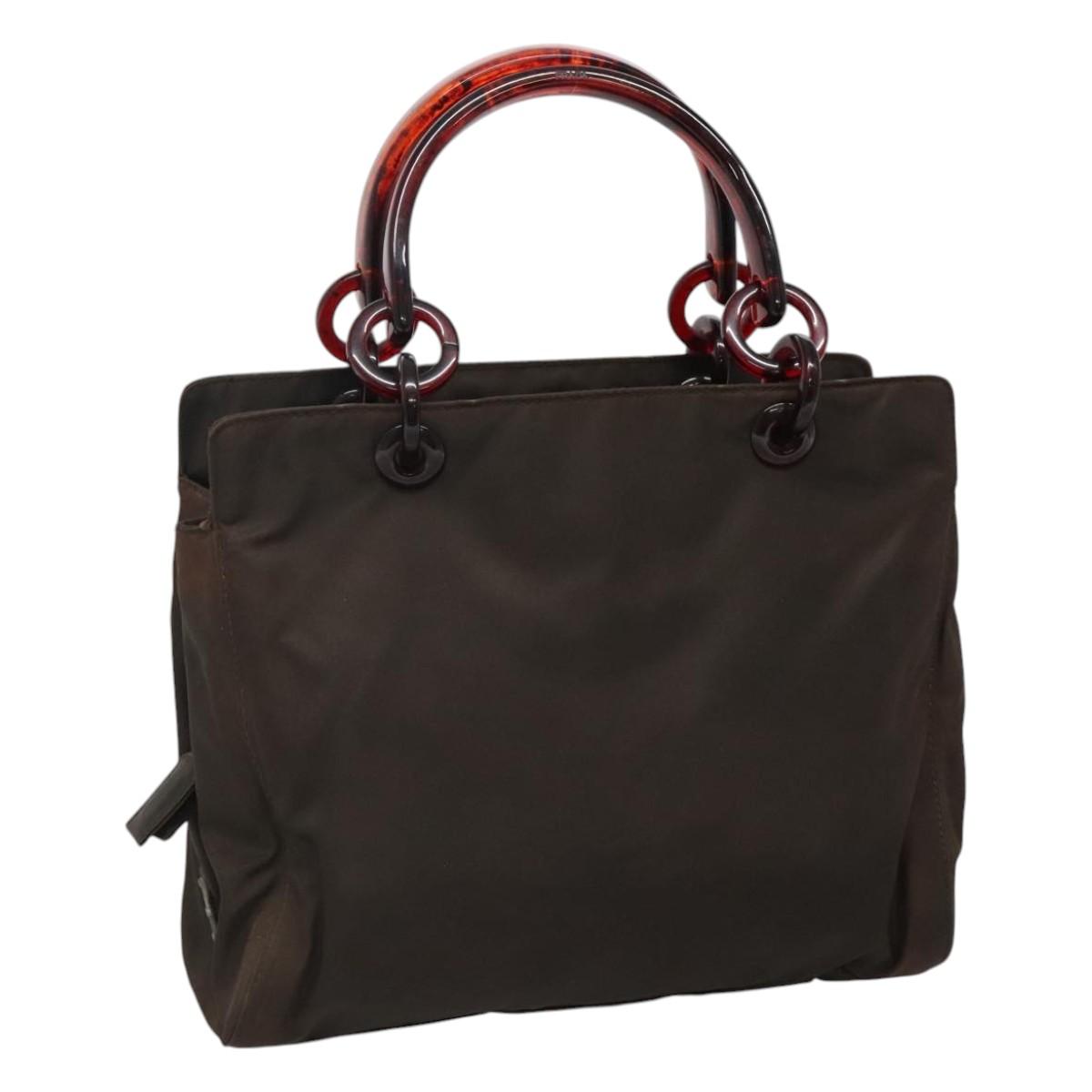 PRADA Hand Bag Nylon Brown Auth ti2669