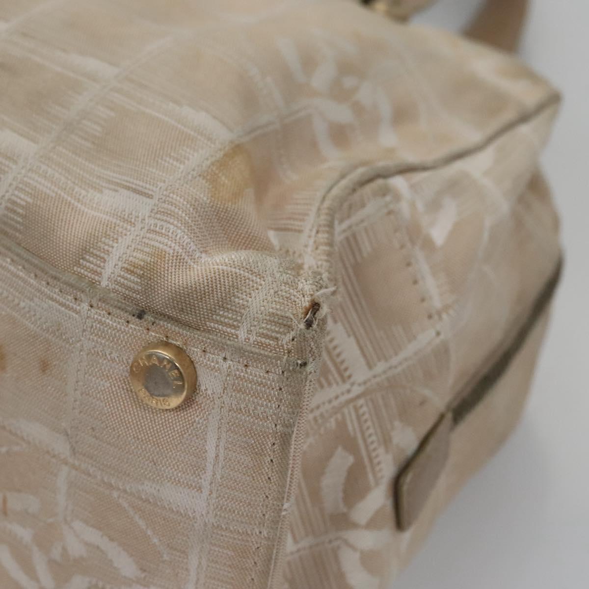 CHANEL New Travel line Hand Bag Nylon Beige CC Auth ti2693