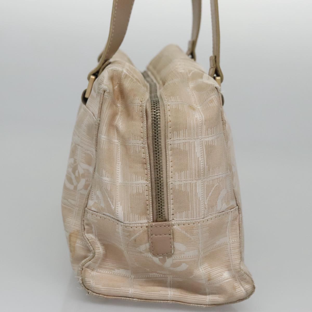 CHANEL New Travel line Hand Bag Nylon Beige CC Auth ti2693