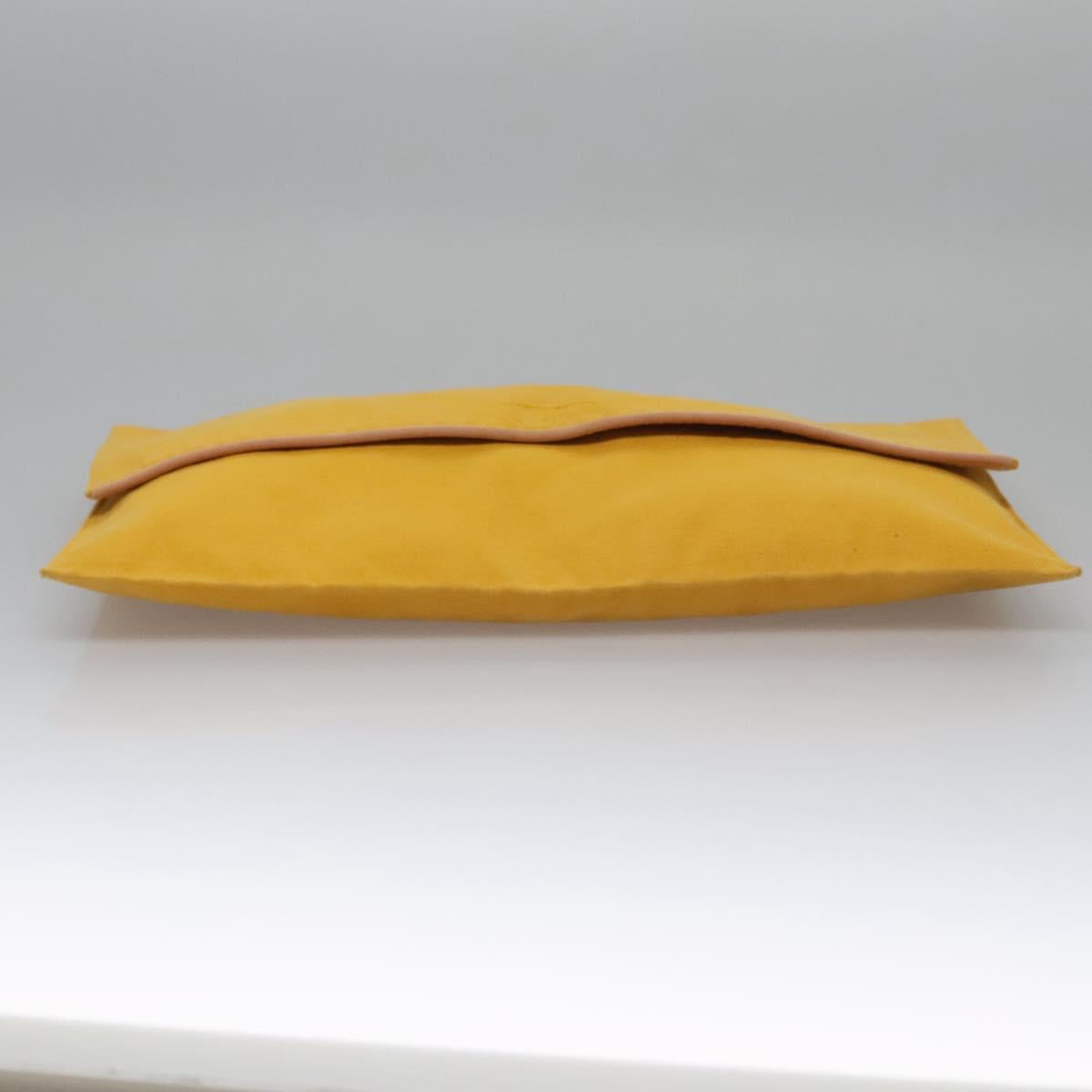 HERMES Clutch Bag Canvas Yellow Auth ti2709