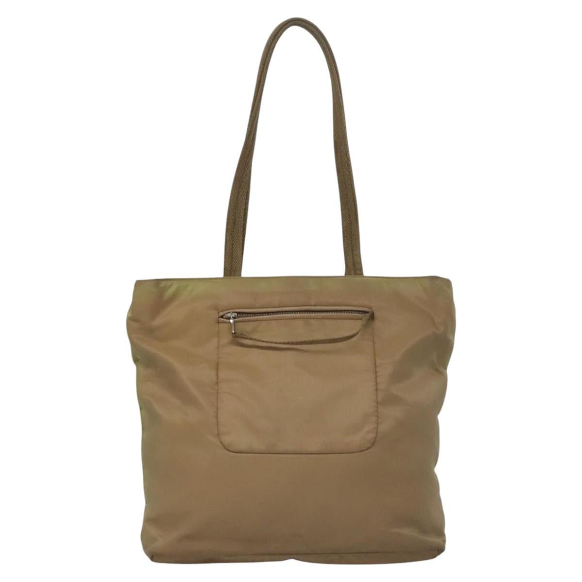 PRADA Tote Bag Nylon Beige Auth ti2720