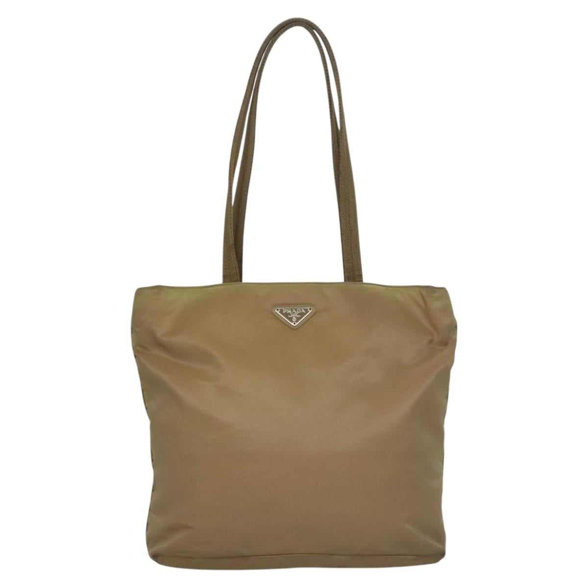 PRADA Tote Bag Nylon Beige Auth ti2720