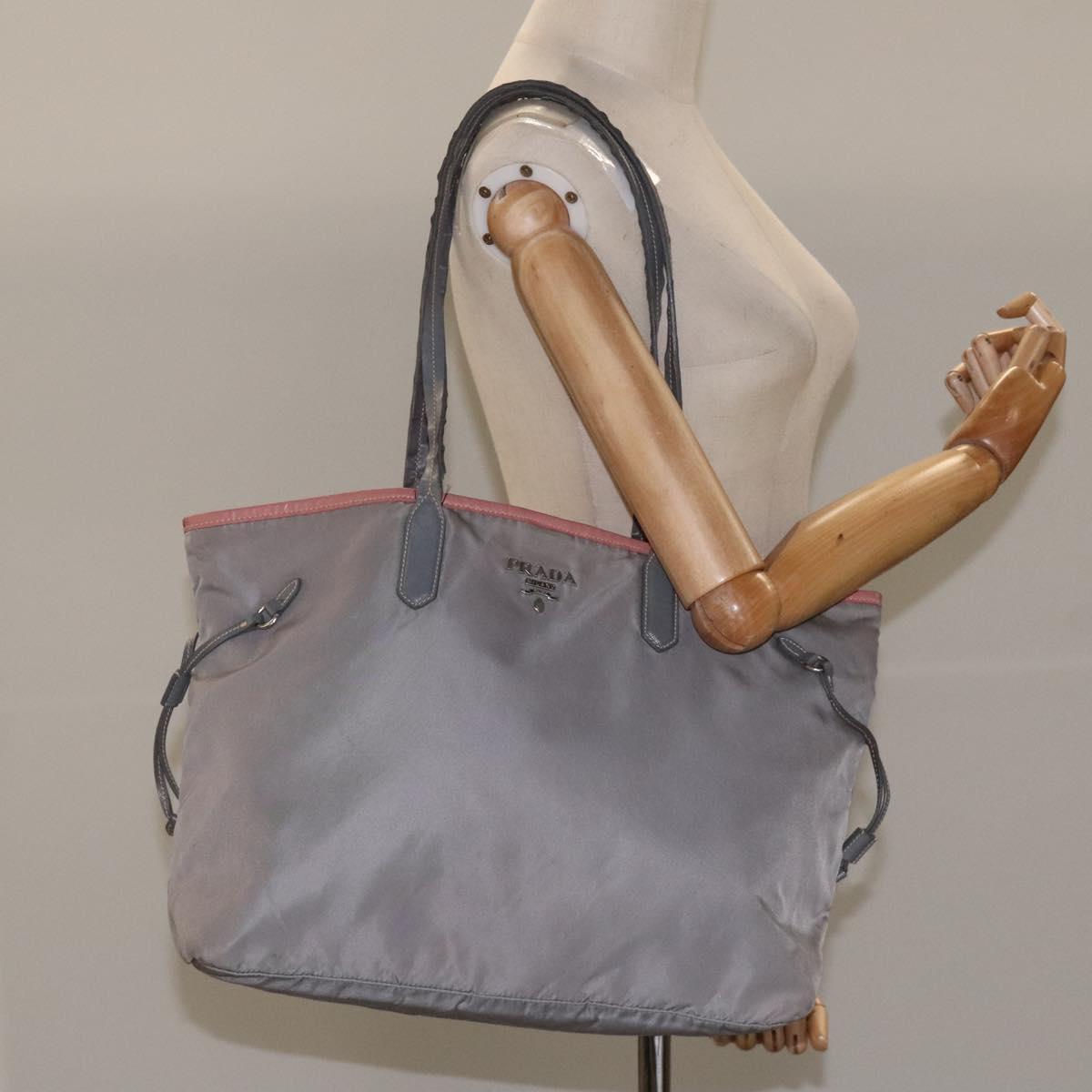 PRADA Tote Bag Nylon Gray Auth ti2725