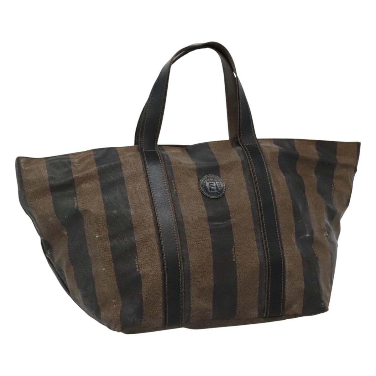 FENDI Pecan Canvas Hand Bag Coated Canvas Brown Auth ti2732