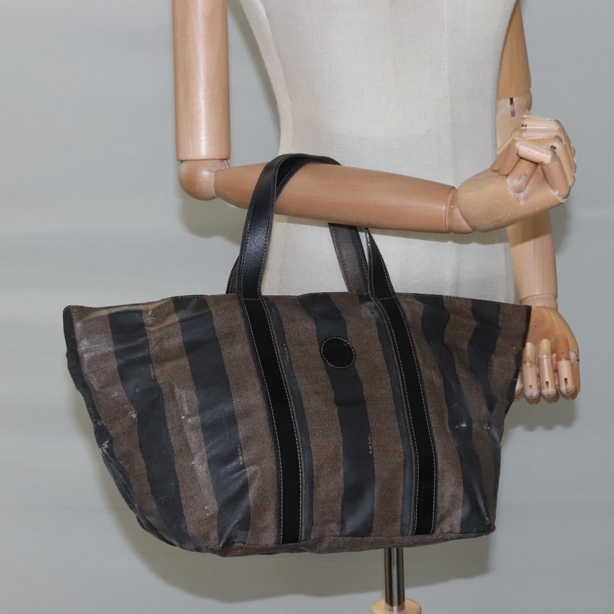 FENDI Pecan Canvas Hand Bag Coated Canvas Brown Auth ti2732