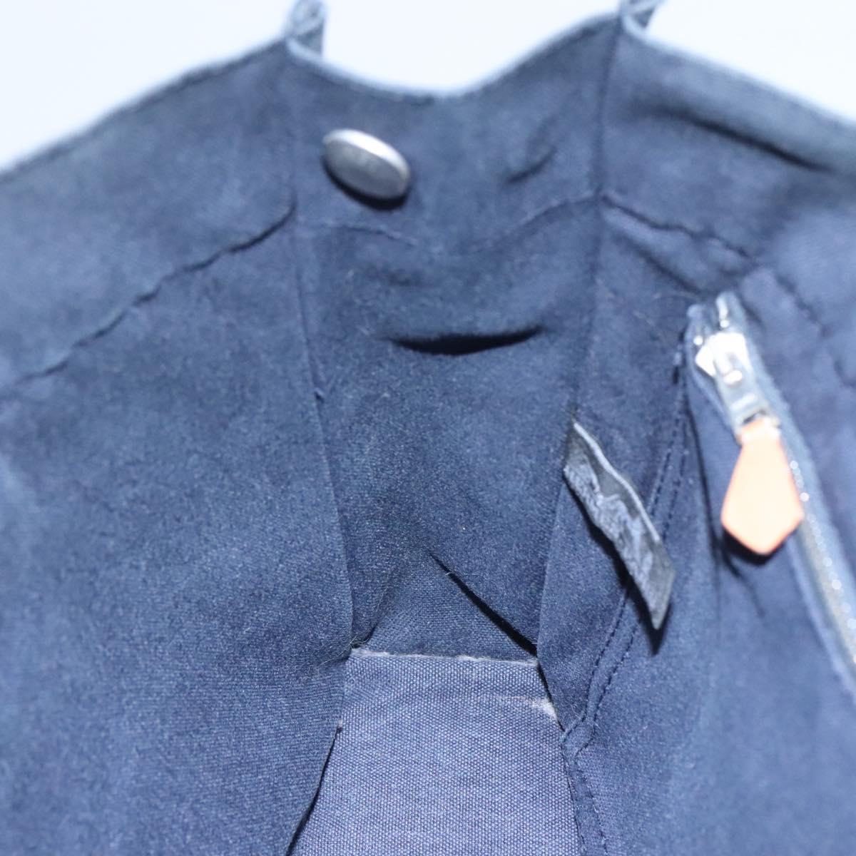 HERMES Fourre Tout PM Hand Bag Canvas Navy Brown Auth ti2734