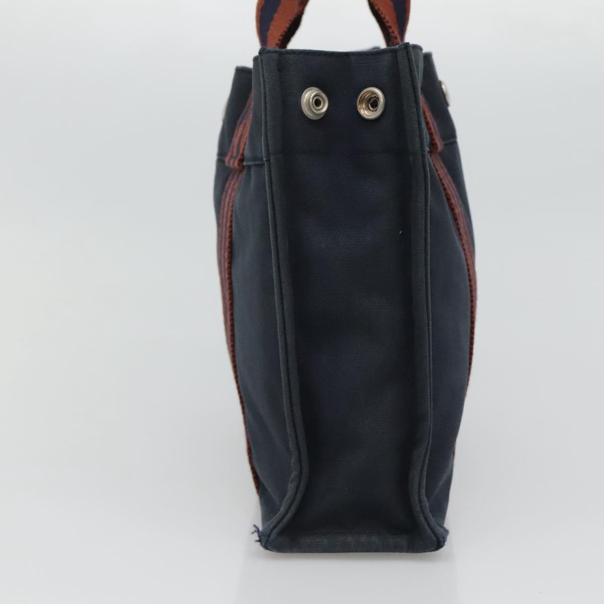 HERMES Fourre Tout PM Hand Bag Canvas Navy Brown Auth ti2734
