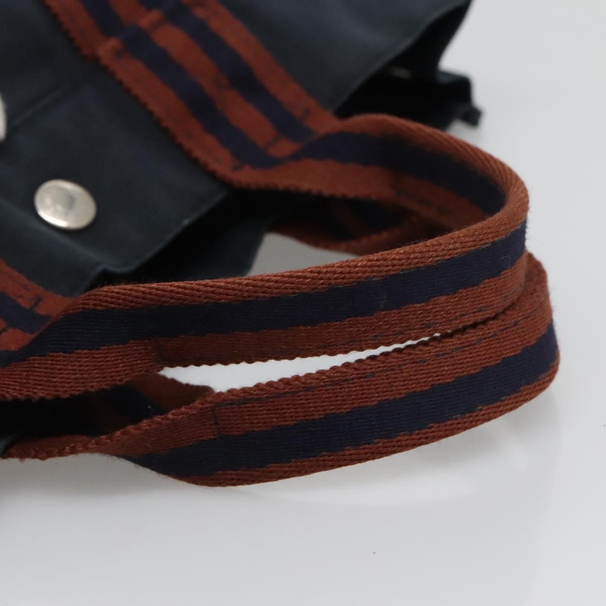 HERMES Fourre Tout PM Hand Bag Canvas Navy Brown Auth ti2734