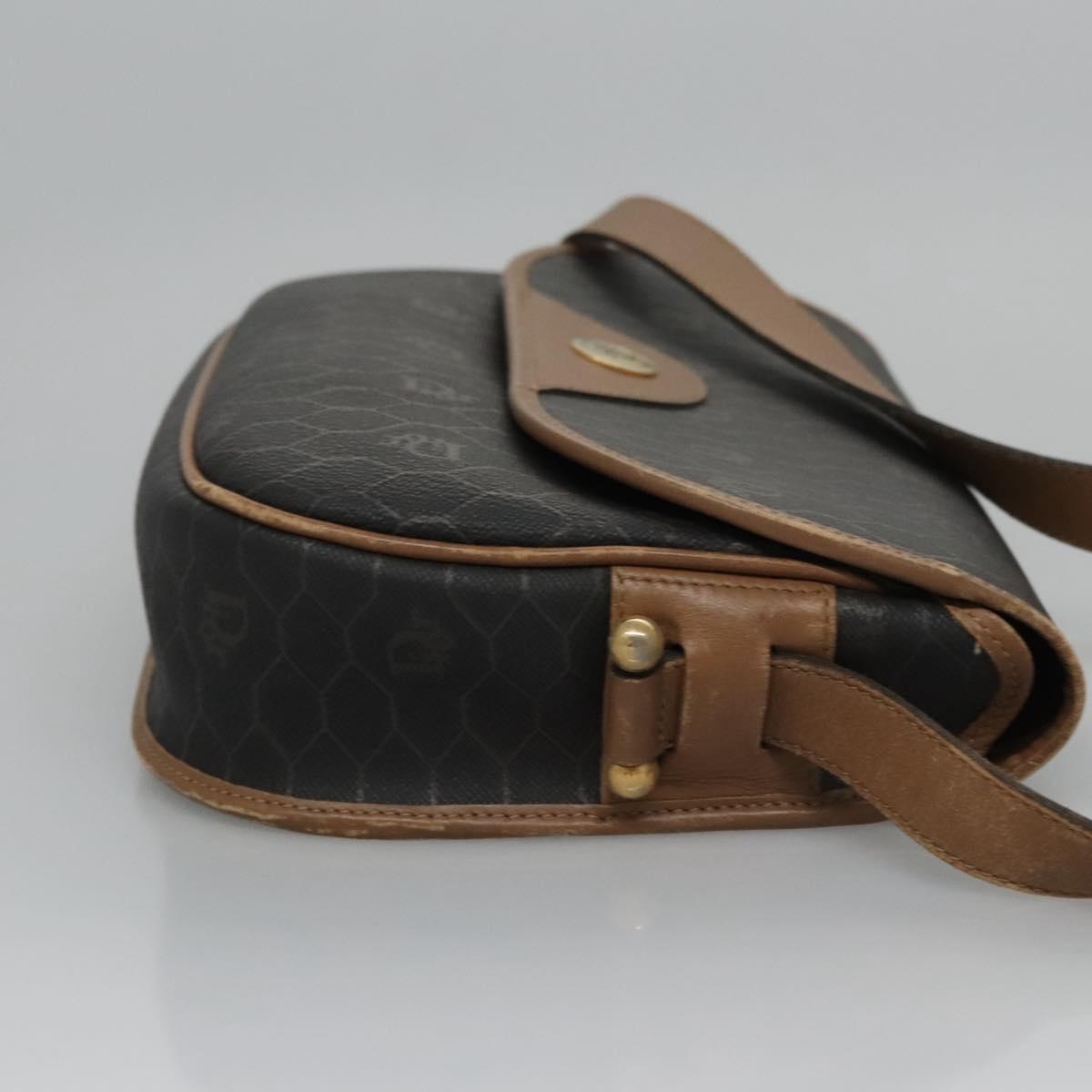 Christian Dior Honeycomb Canvas Shoulder Bag PVC Leather Black Auth ti2736