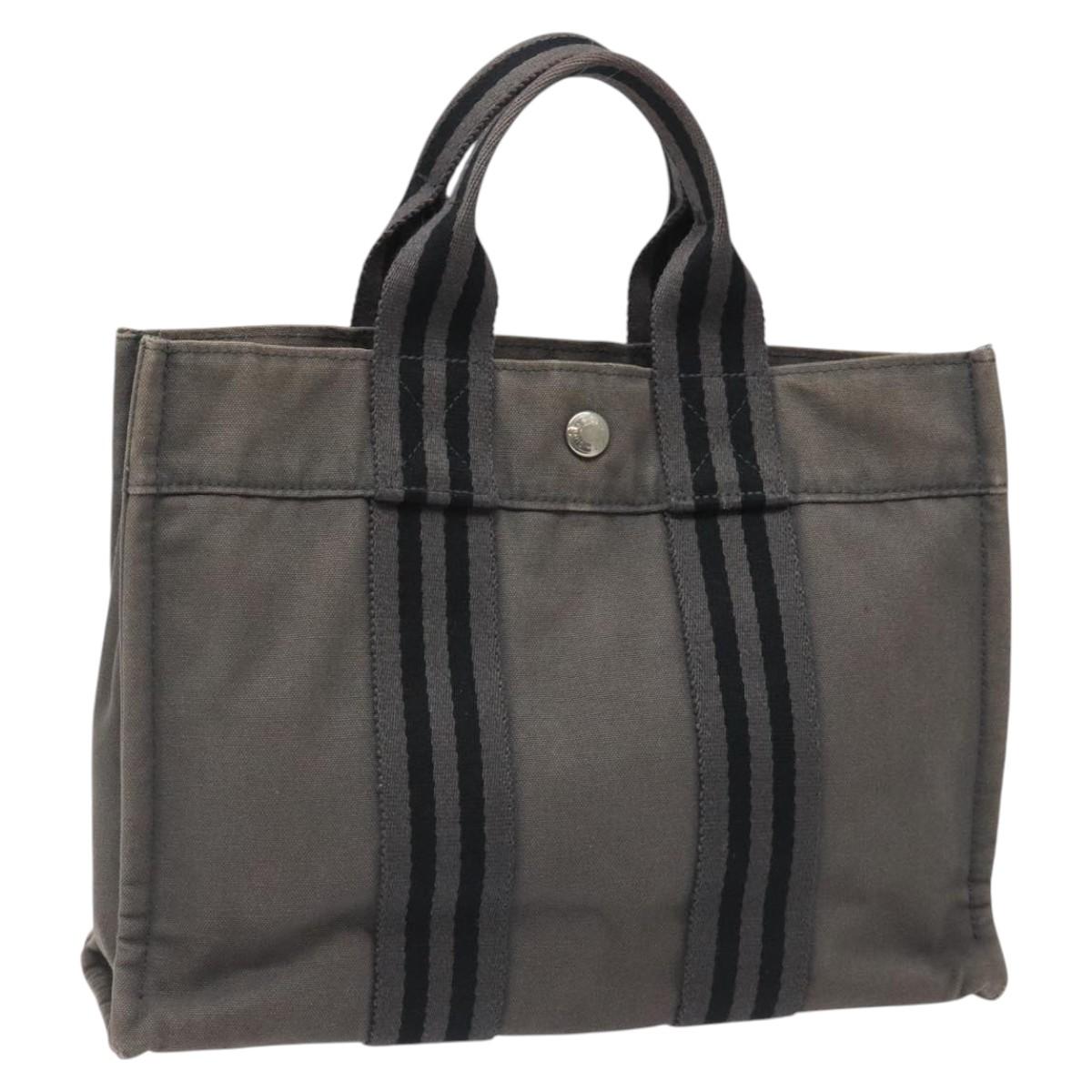 HERMES Fourre Tout PM Hand Bag Canvas Gray Auth ti2740