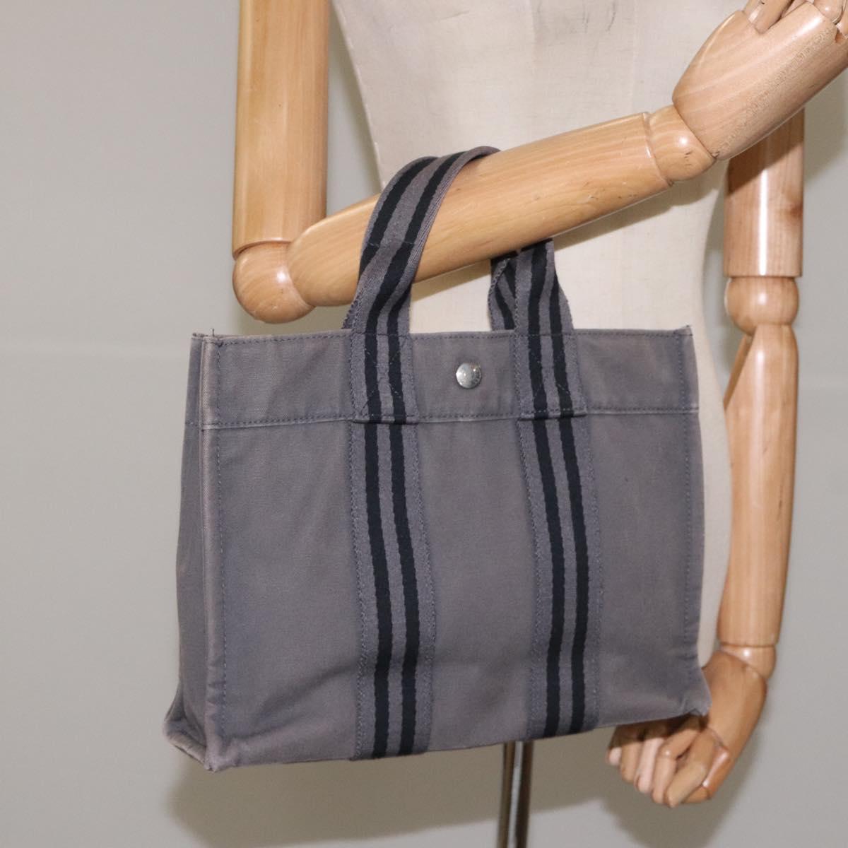 HERMES Fourre Tout PM Hand Bag Canvas Gray Auth ti2740