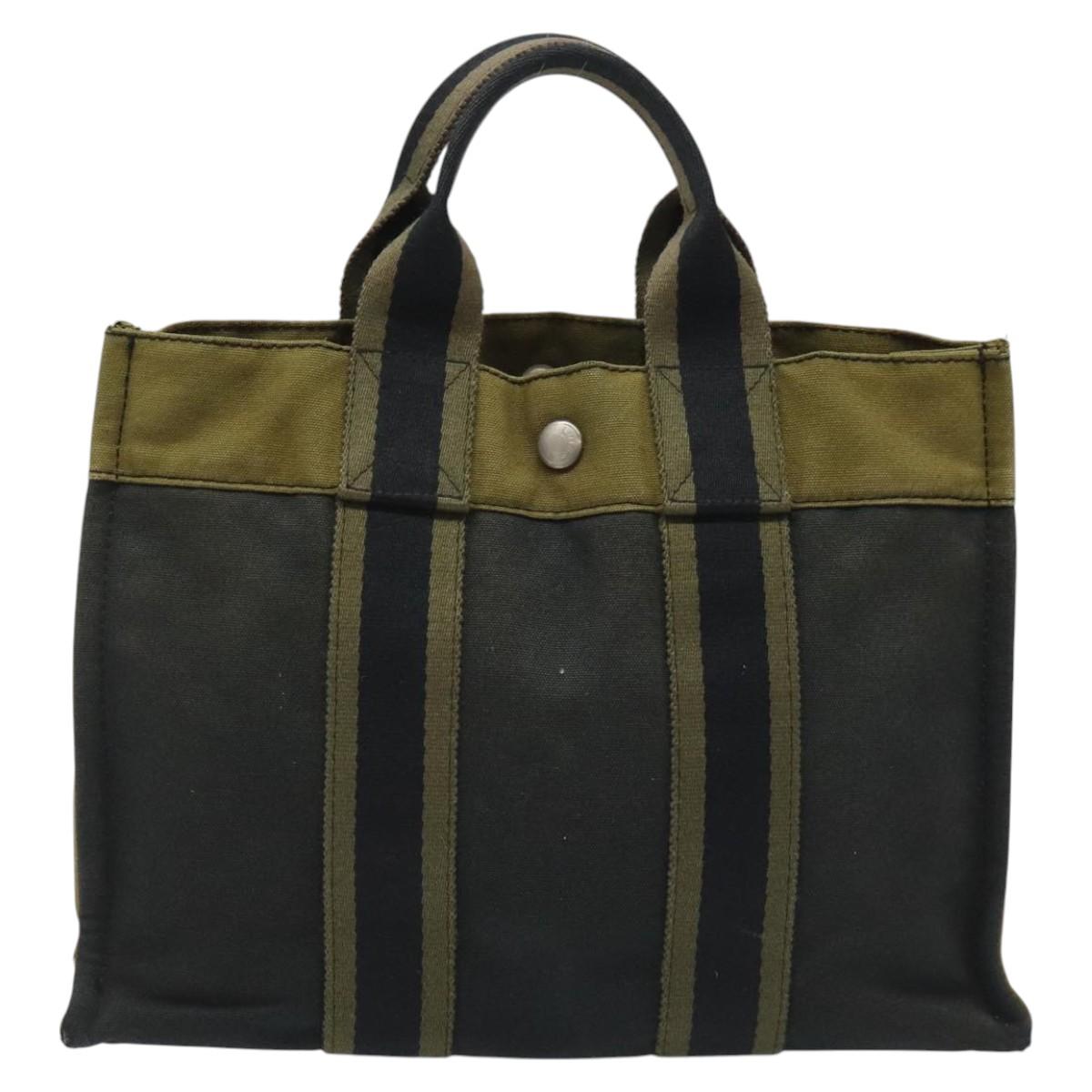 HERMES Fourre Tout PM Hand Bag Canvas Khaki Auth ti2747