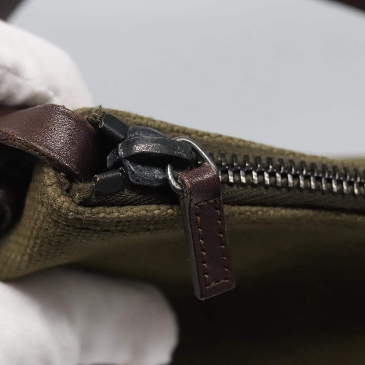 GUCCI Hand Bag Canvas Leather Khaki Auth ti2753