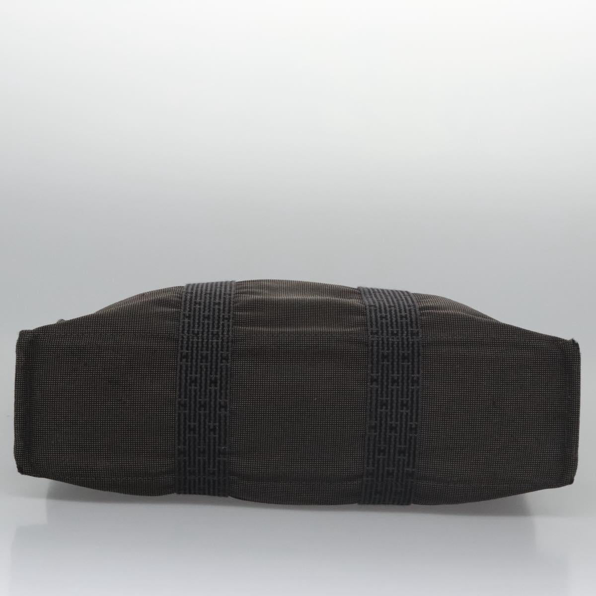 HERMES Her Line MM Hand Bag Canvas Gray Silver Auth ti2757