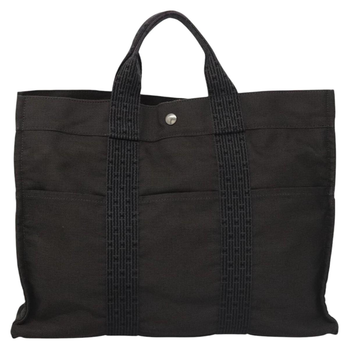 HERMES Her Line MM Hand Bag Canvas Gray Silver Auth ti2757