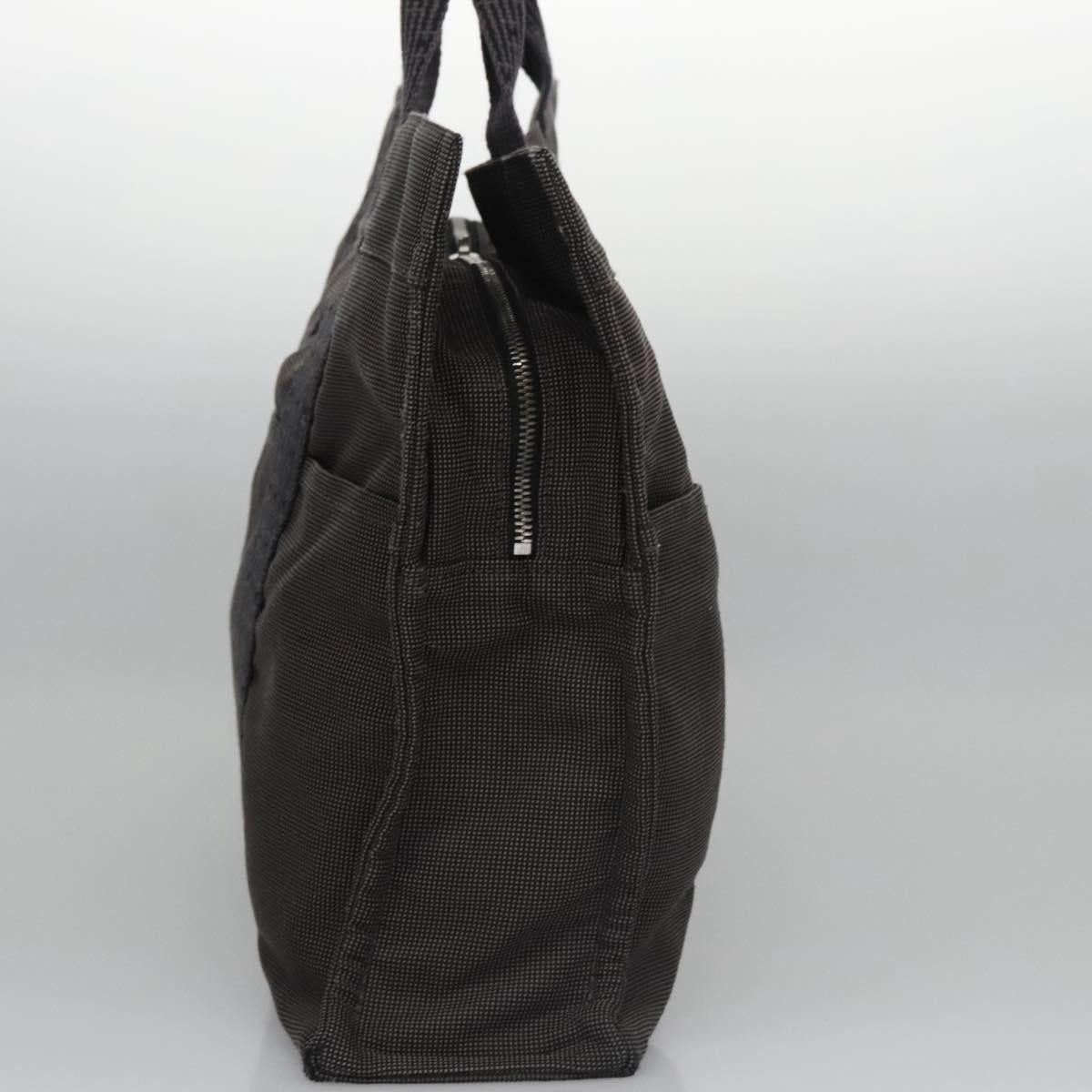 HERMES Her Line MM Hand Bag Canvas Gray Silver Auth ti2757