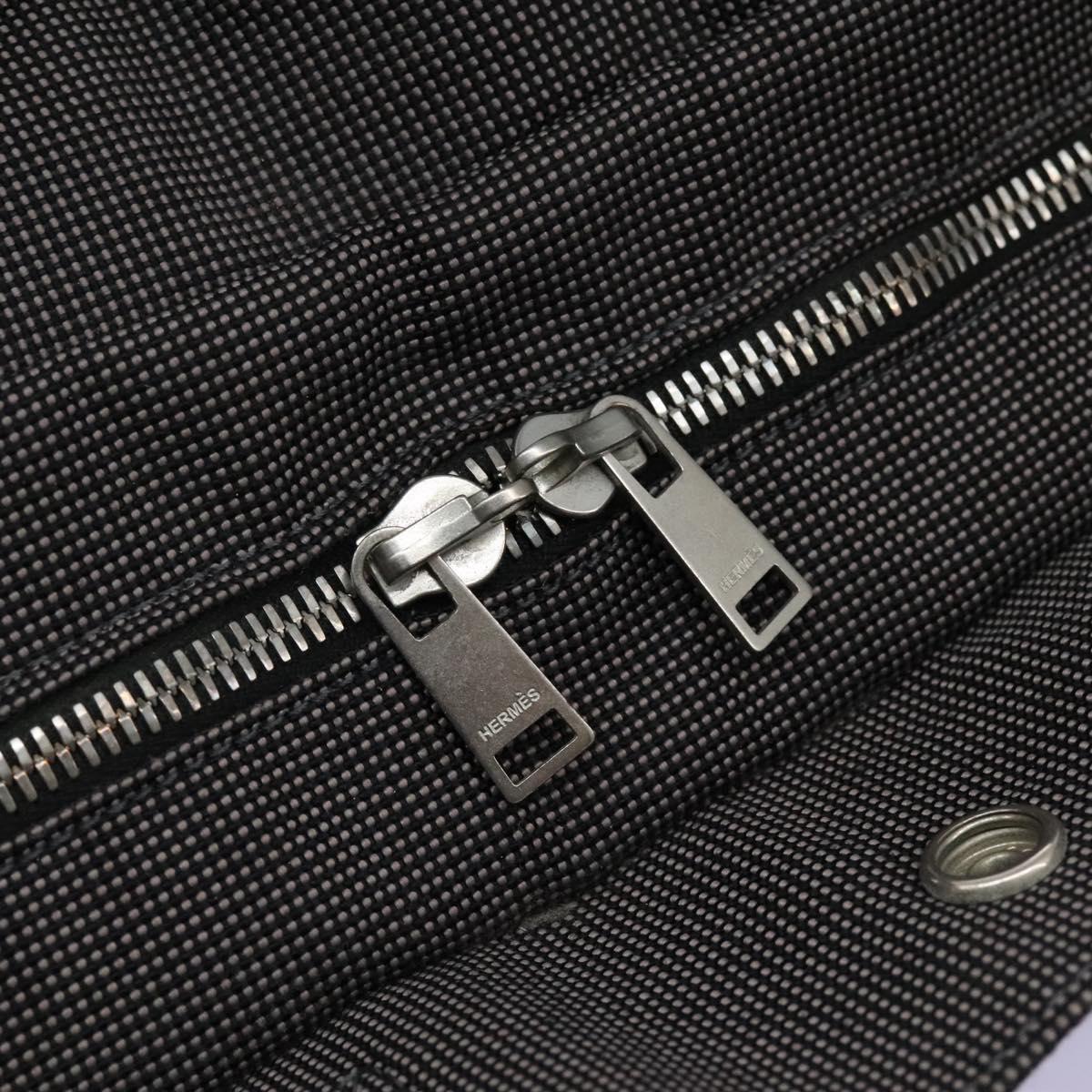 HERMES Her Line MM Hand Bag Canvas Gray Silver Auth ti2761