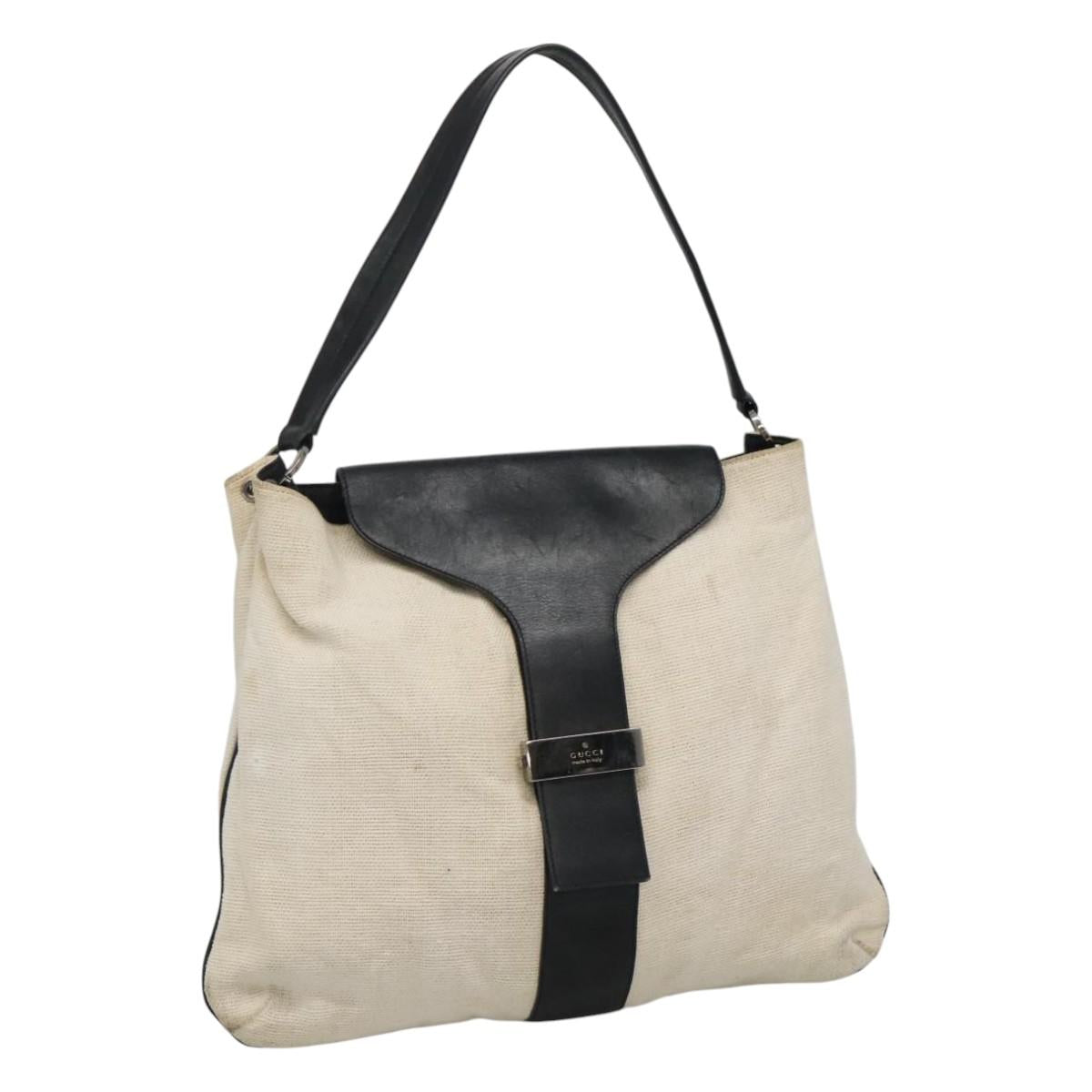 GUCCI Shoulder Bag Canvas Leather White Black Auth ti2765