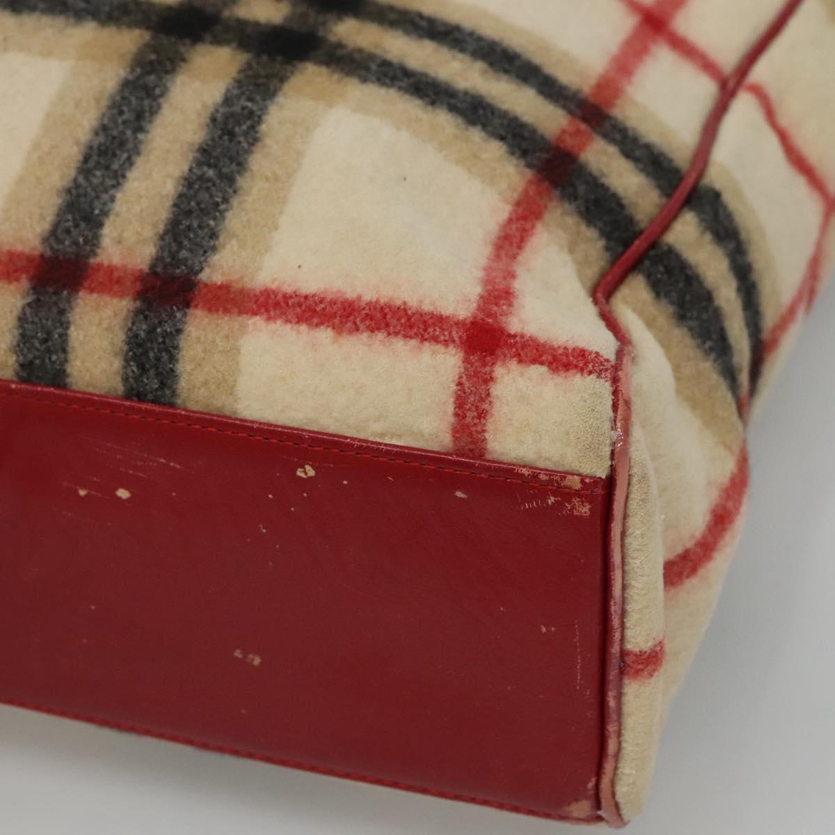 Burberrys Nova Check Blue Label Tote Bag Wool Beige Auth ti2789