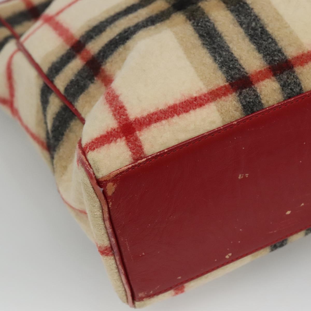 Burberrys Nova Check Blue Label Tote Bag Wool Beige Auth ti2789