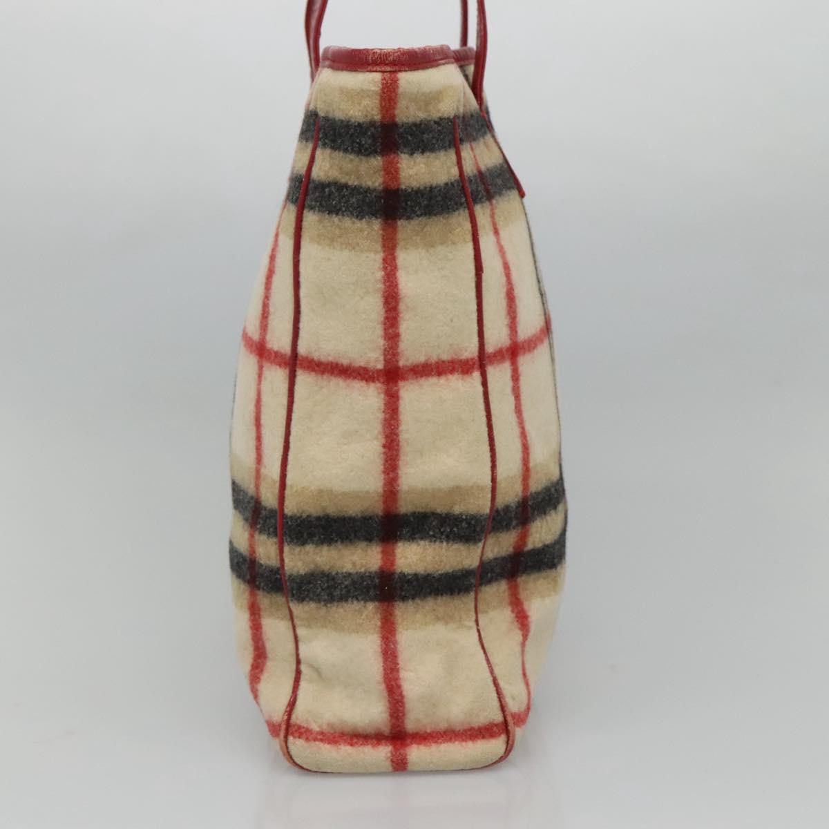 Burberrys Nova Check Blue Label Tote Bag Wool Beige Auth ti2789