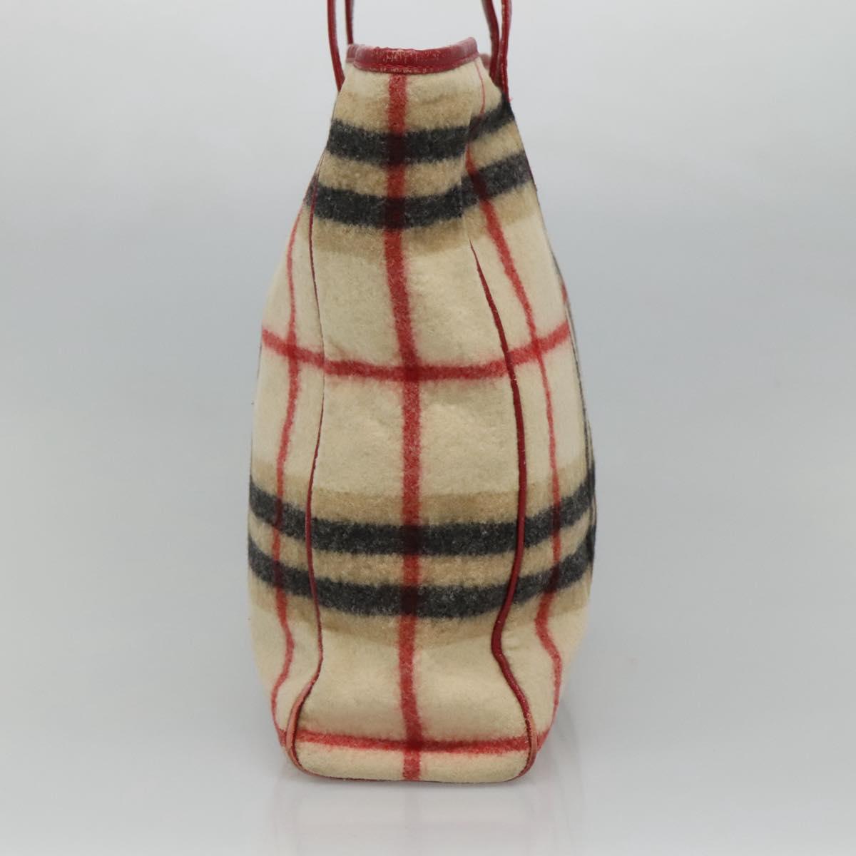 Burberrys Nova Check Blue Label Tote Bag Wool Beige Auth ti2789