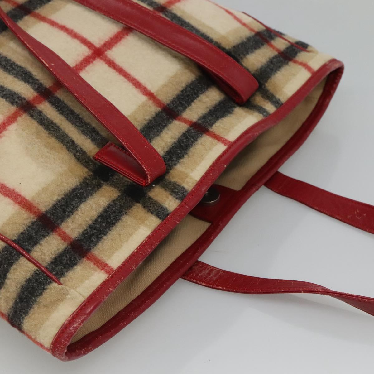 Burberrys Nova Check Blue Label Tote Bag Wool Beige Auth ti2789