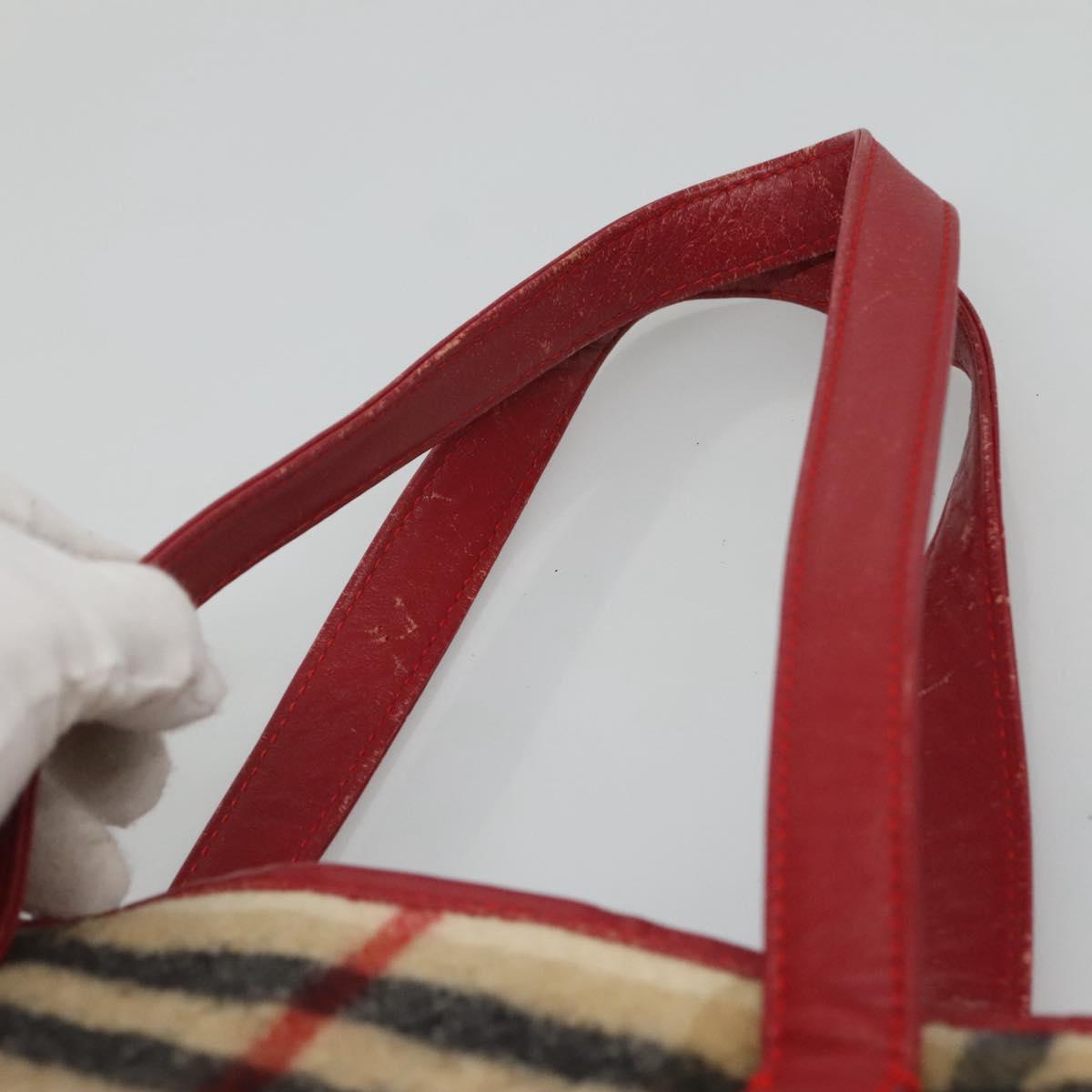 Burberrys Nova Check Blue Label Tote Bag Wool Beige Auth ti2789