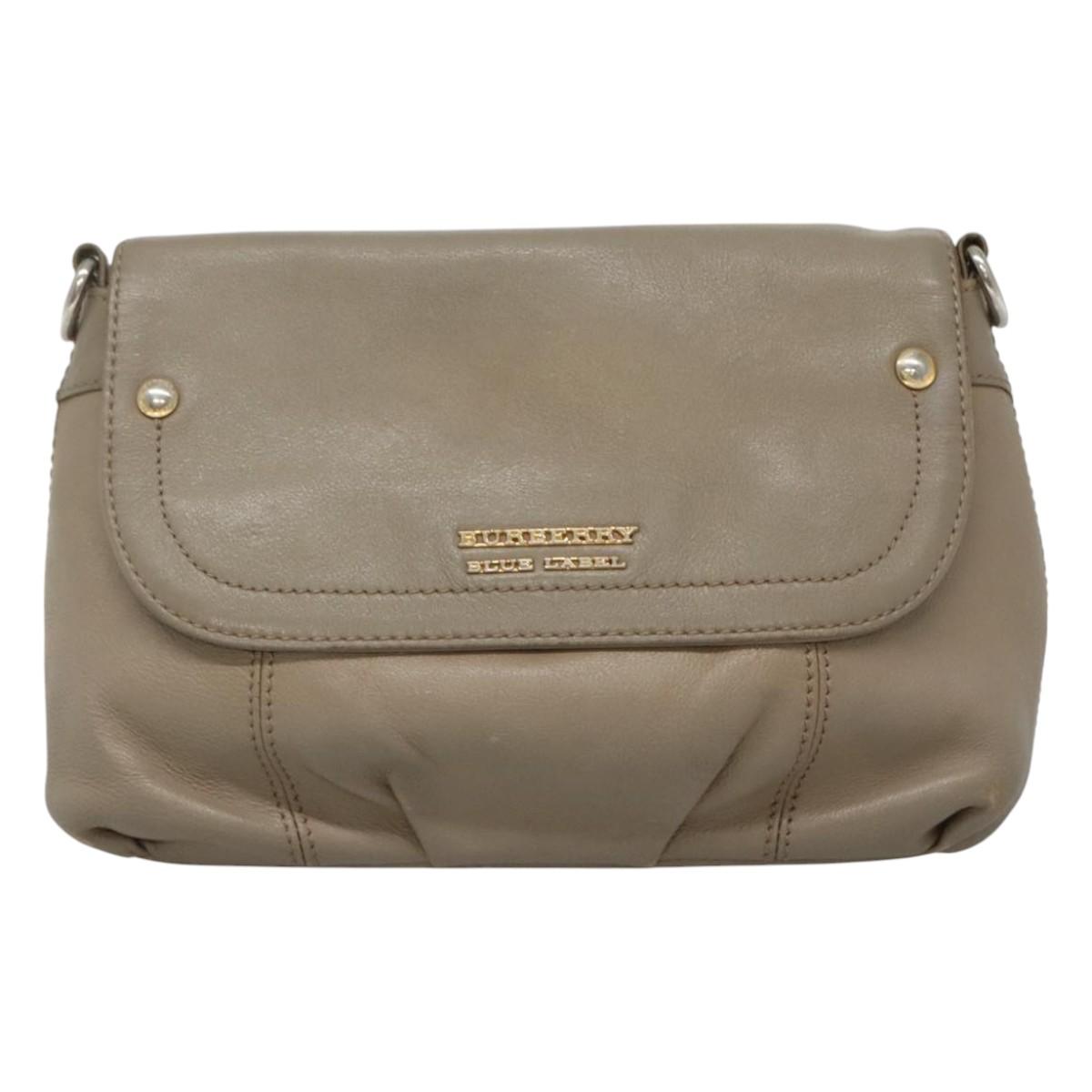 BURBERRY Blue Label Shoulder Bag Leather Beige Gold Auth ti2790