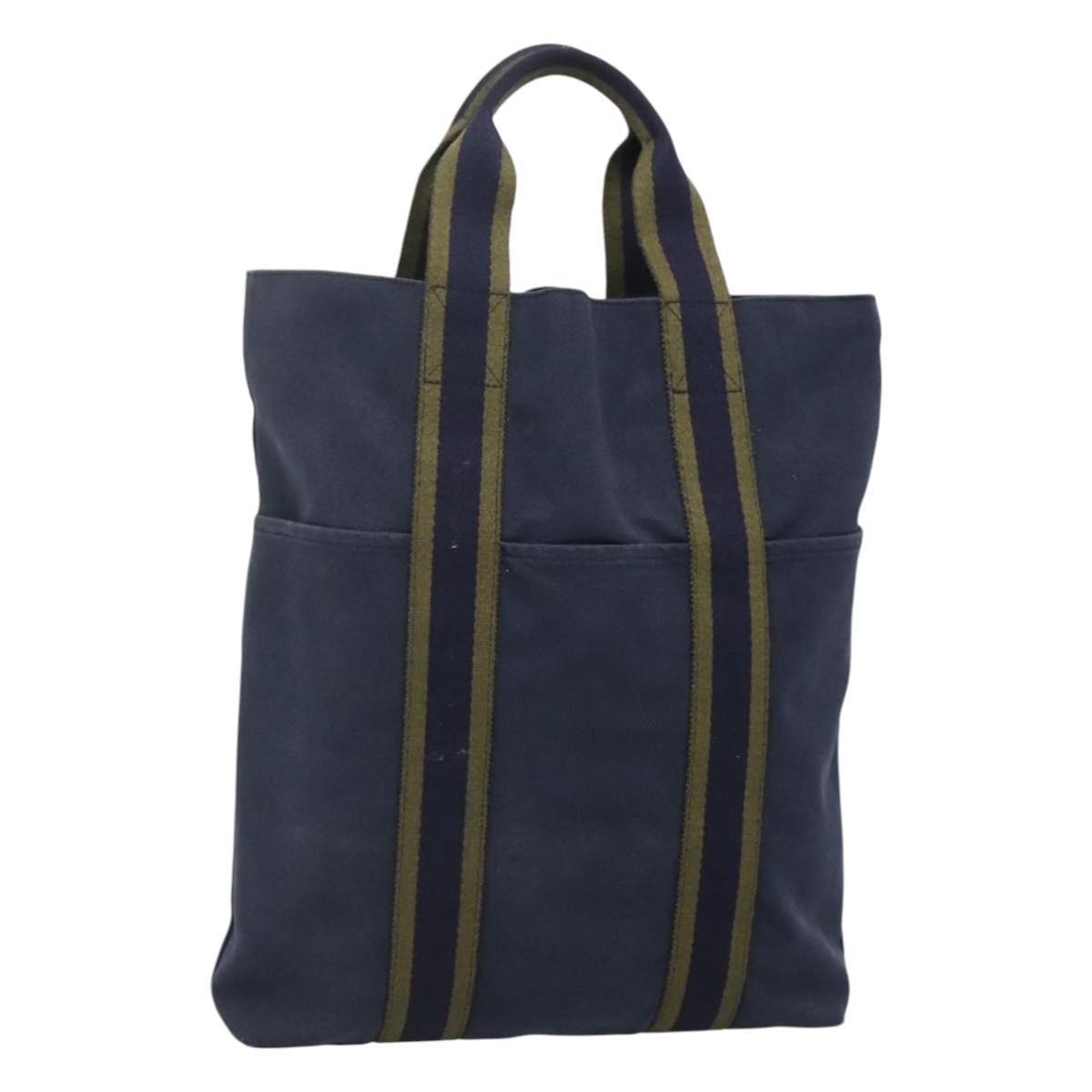 HERMES Fourre Tout Cabass Tote Bag Canvas Navy Khaki Auth ti2791