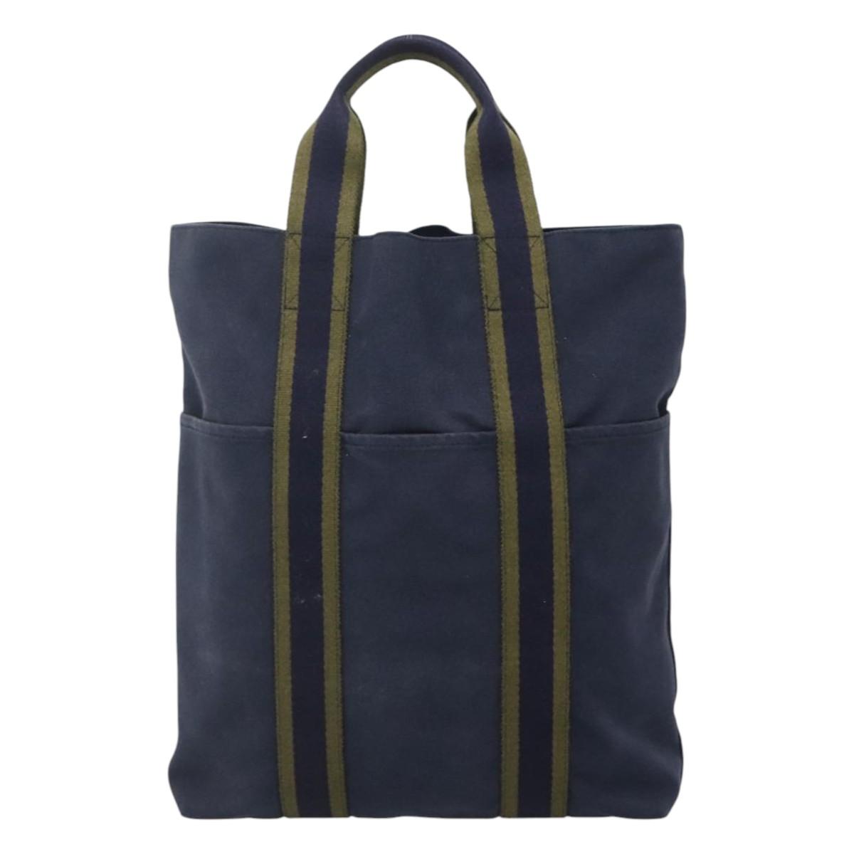 HERMES Fourre Tout Cabass Tote Bag Canvas Navy Khaki Auth ti2791