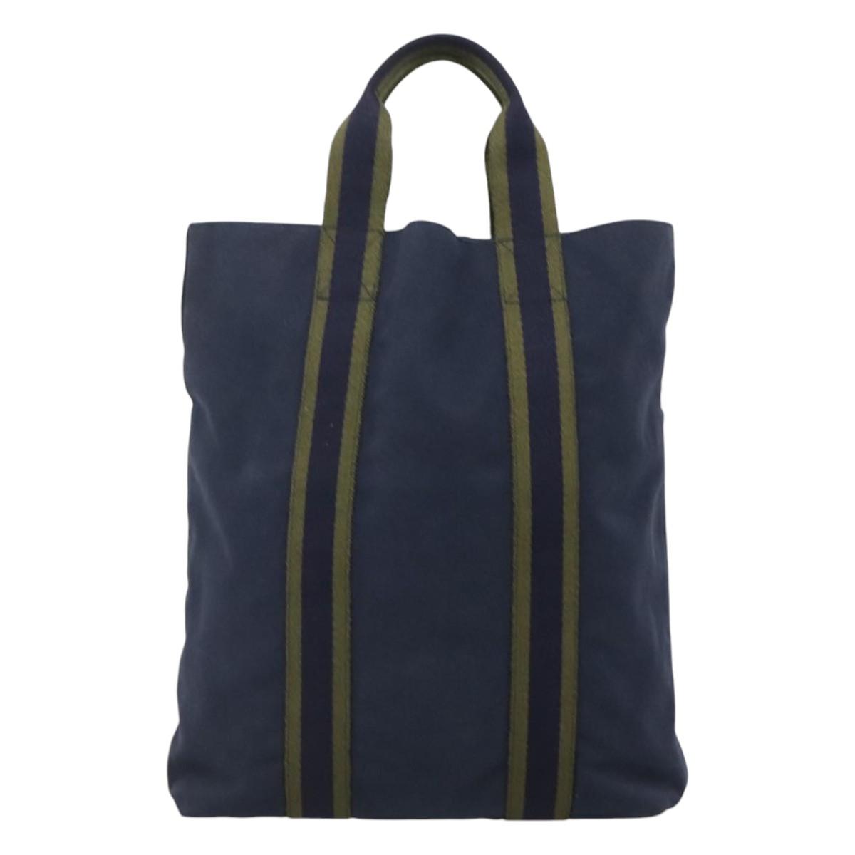 HERMES Fourre Tout Cabass Tote Bag Canvas Navy Khaki Auth ti2791