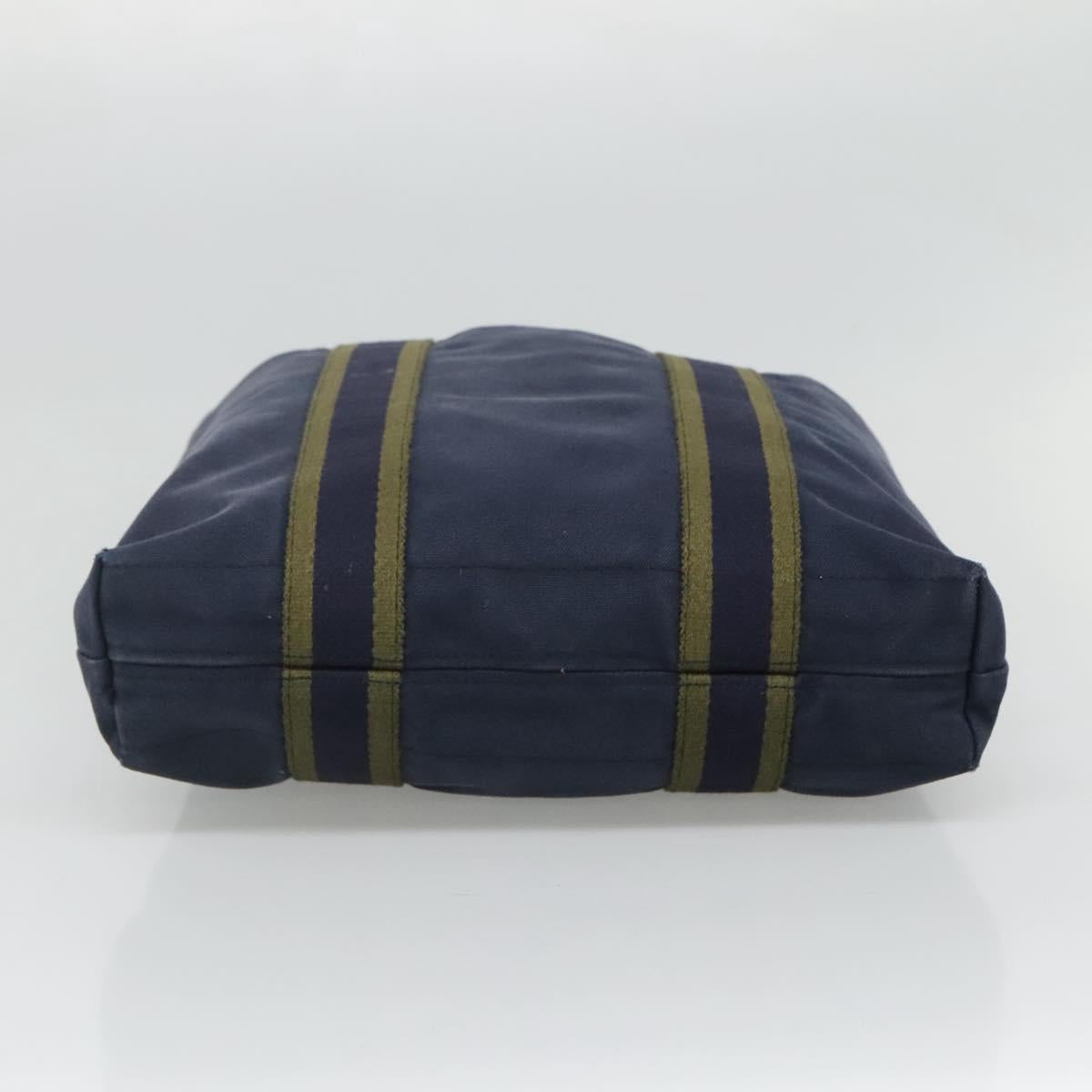 HERMES Fourre Tout Cabass Tote Bag Canvas Navy Khaki Auth ti2791
