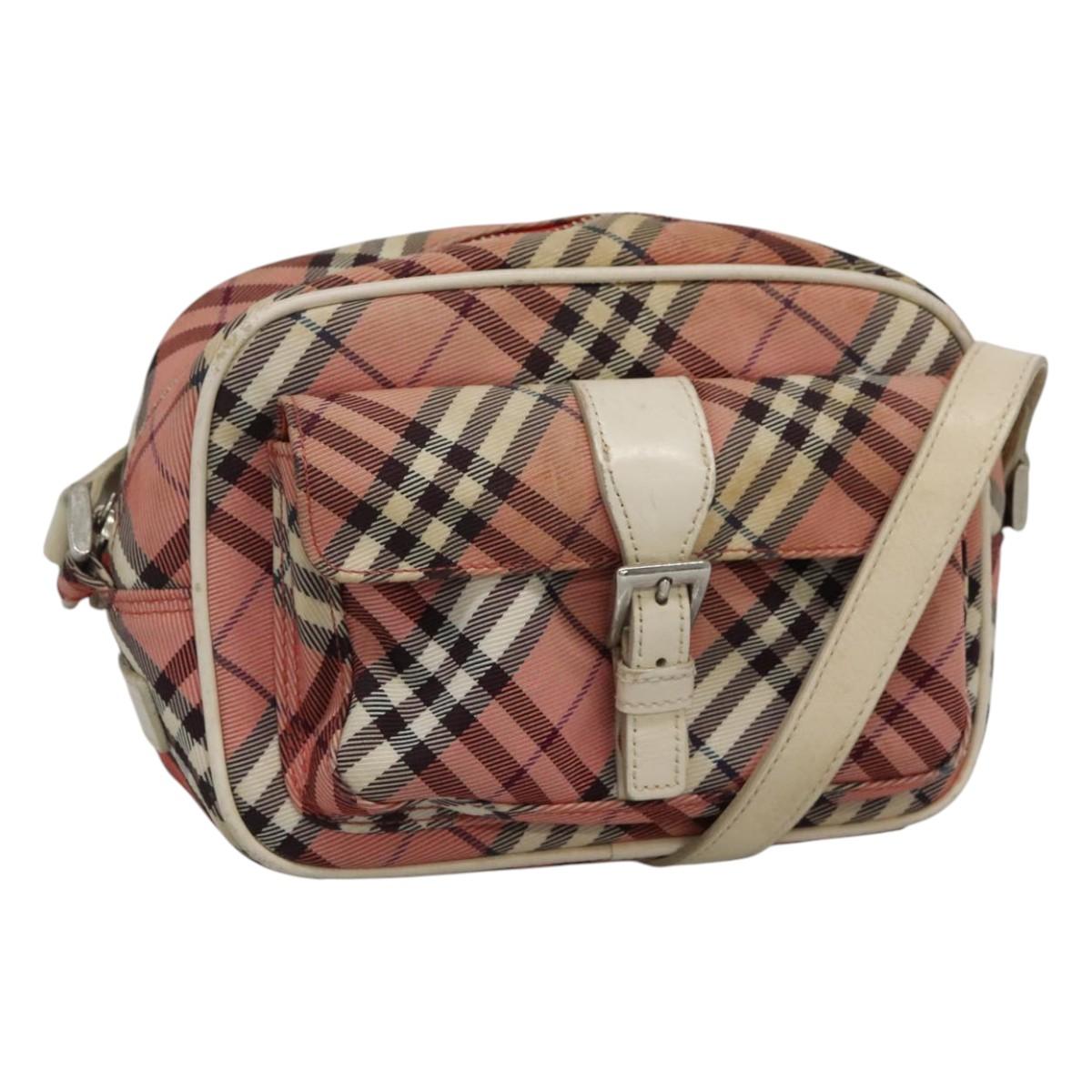 BURBERRY Nova Check Blue Label Shoulder Bag Canvas Red Auth ti2797