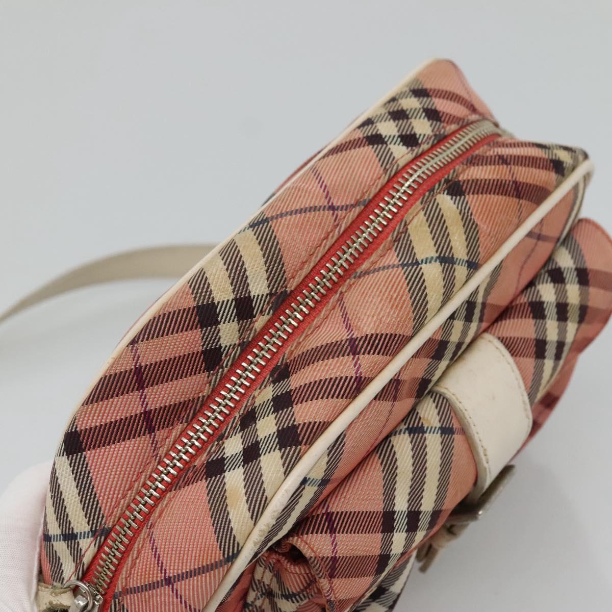 BURBERRY Nova Check Blue Label Shoulder Bag Canvas Red Auth ti2797