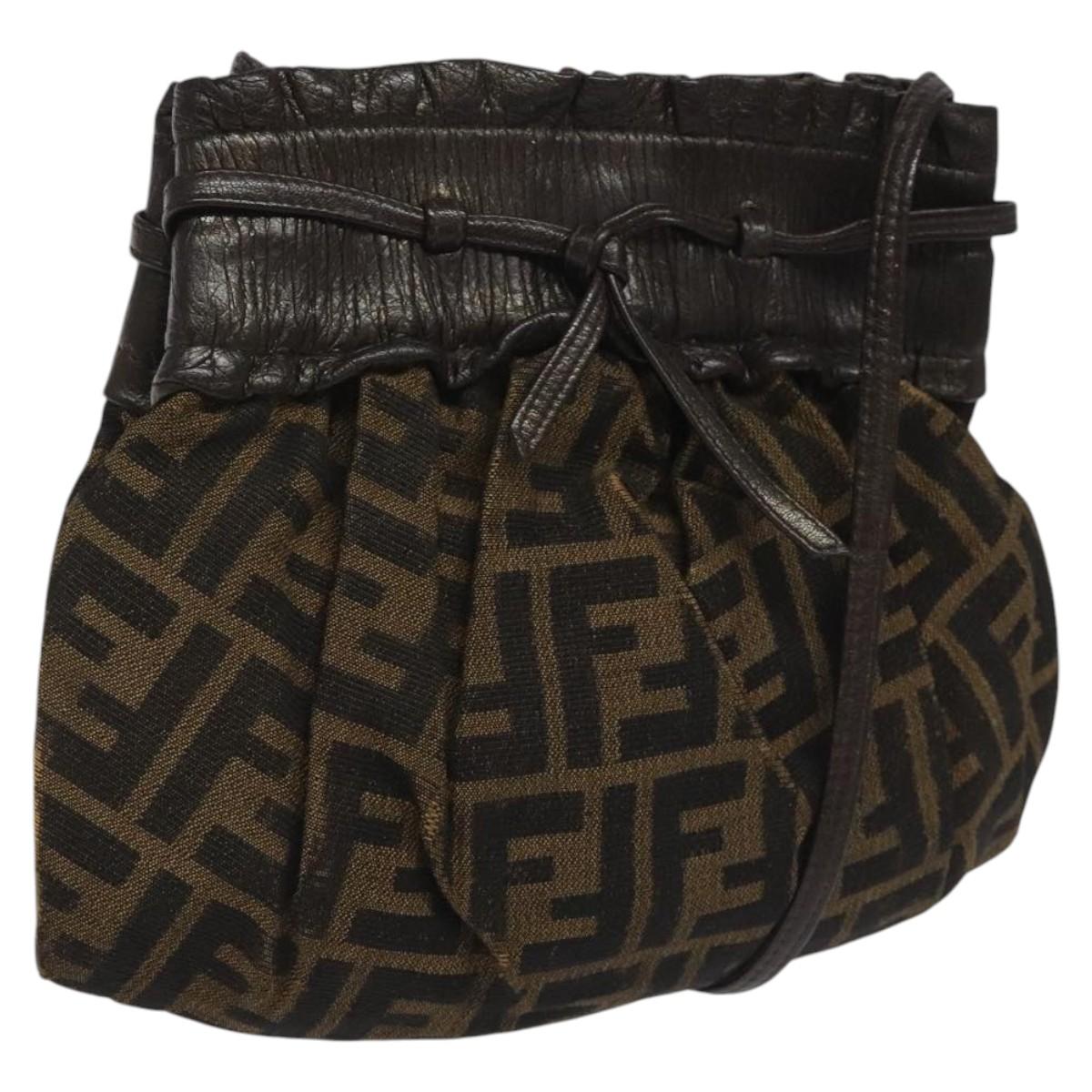 FENDI Zucca Canvas Shoulder Bag Brown Black Auth ti2809