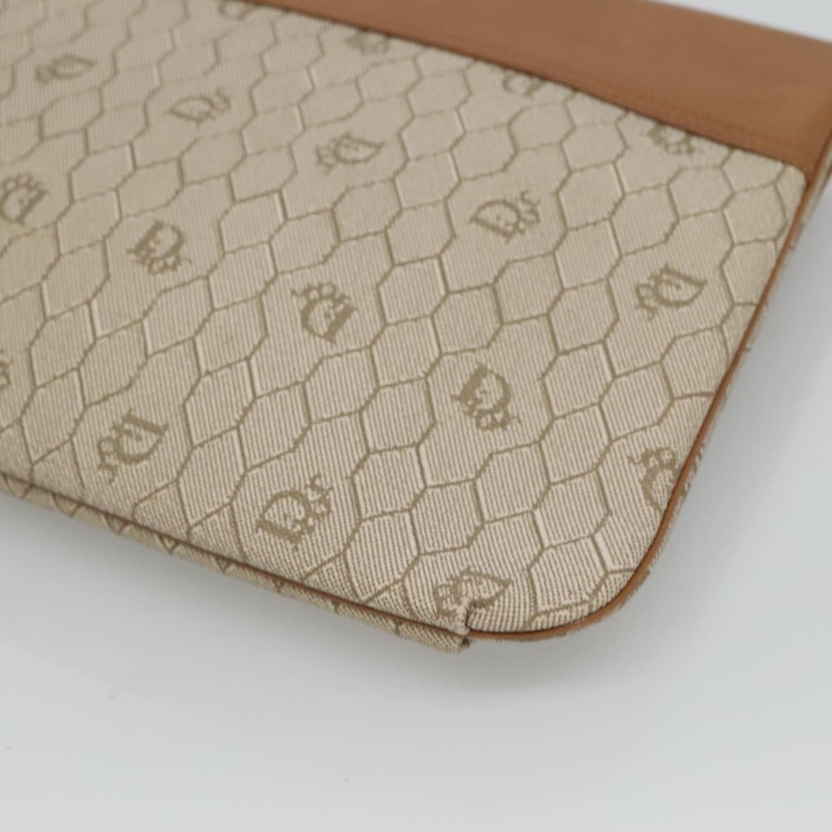 Christian Dior Honeycomb Canvas Clutch Bag PVC Leather Beige Gold Auth ti2820